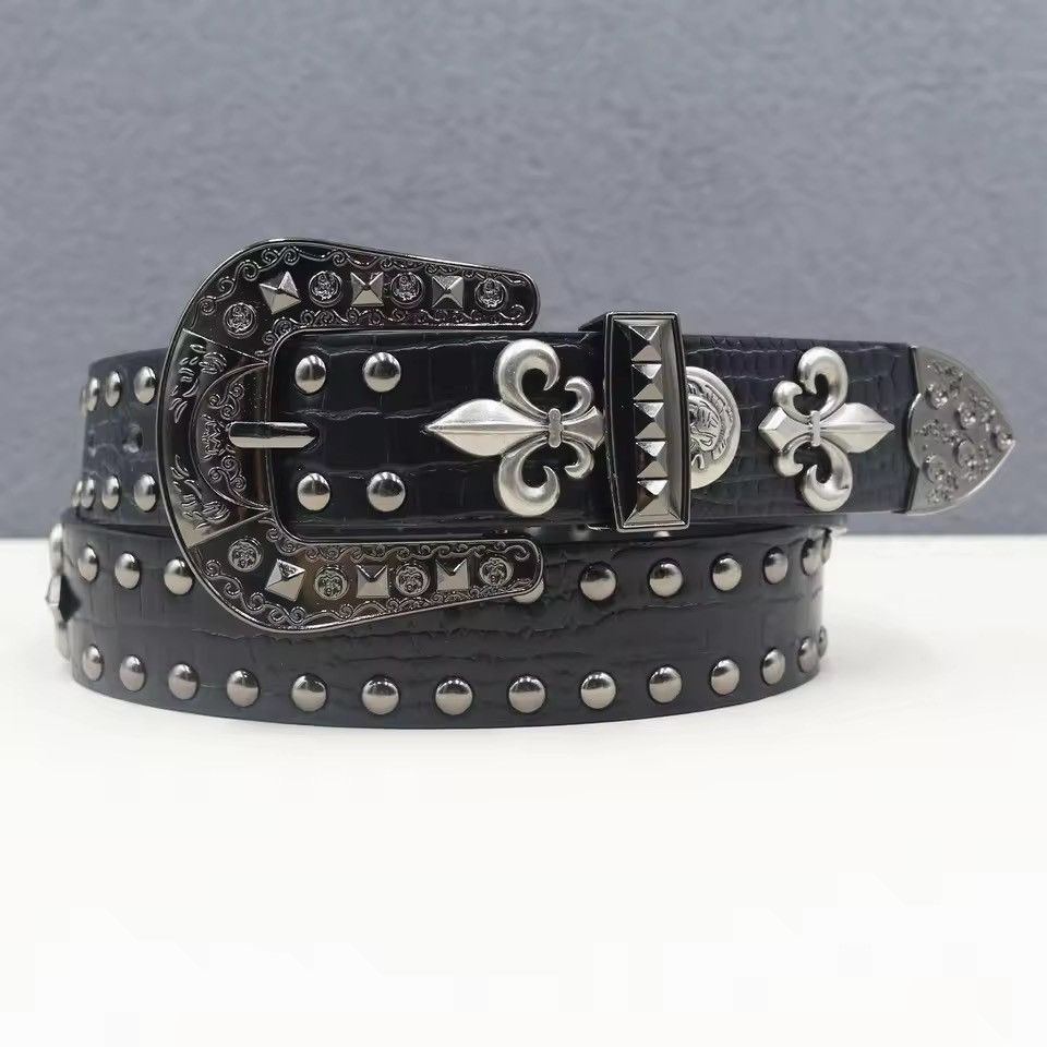 Japanese Brand Black Faux Leather Cross Studded Belt 105 cm Size ONE SIZE - 1 Thumbnail