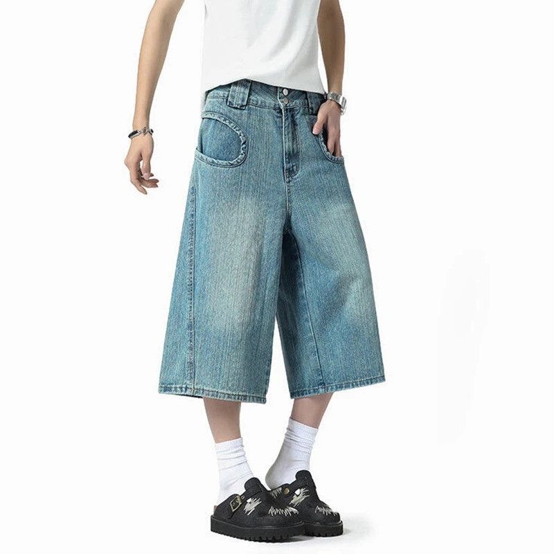 Jean Bamboo Pattern Calf-Length Denim Shorts Men Summer Size US 34 / EU 50 - 4 Thumbnail