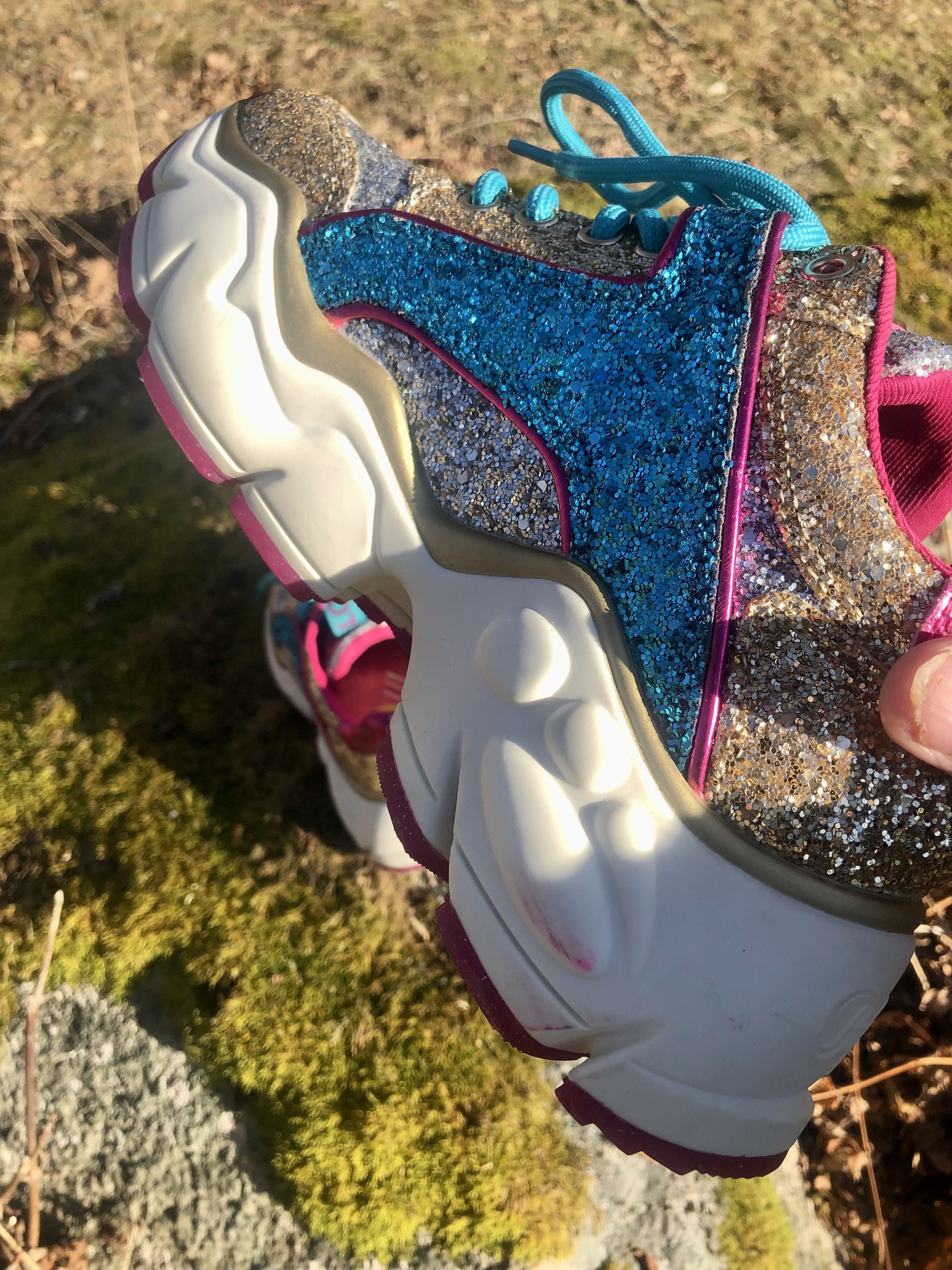 Buffalo London 🌟 Buffalo Binary Glam – Veganska Glitter-Sneakers 🌟 Size US 7 / IT 37 - 4 Thumbnail