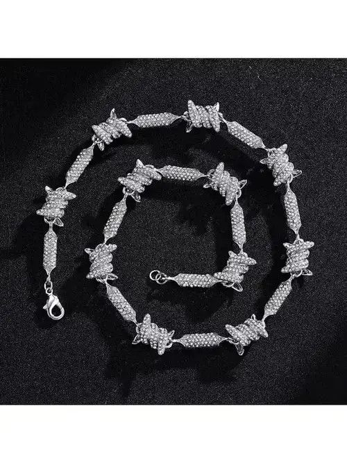 Jewelry Bling Crystal Barbed Wire Link Choker Necklace Size ONE SIZE - 4 Thumbnail