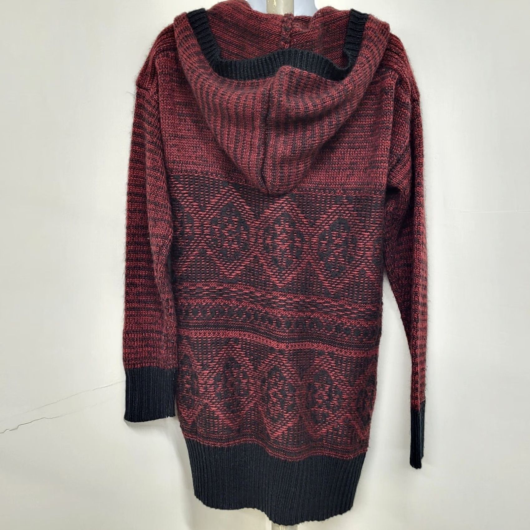 Miss Me Miss Me Cardigan Sweater Womens Small Dark Red Acrylic Knit Hooded Button Snap Knit Style Cardigan Bohemian Size S / US 4 / IT 40 - 5 Thumbnail