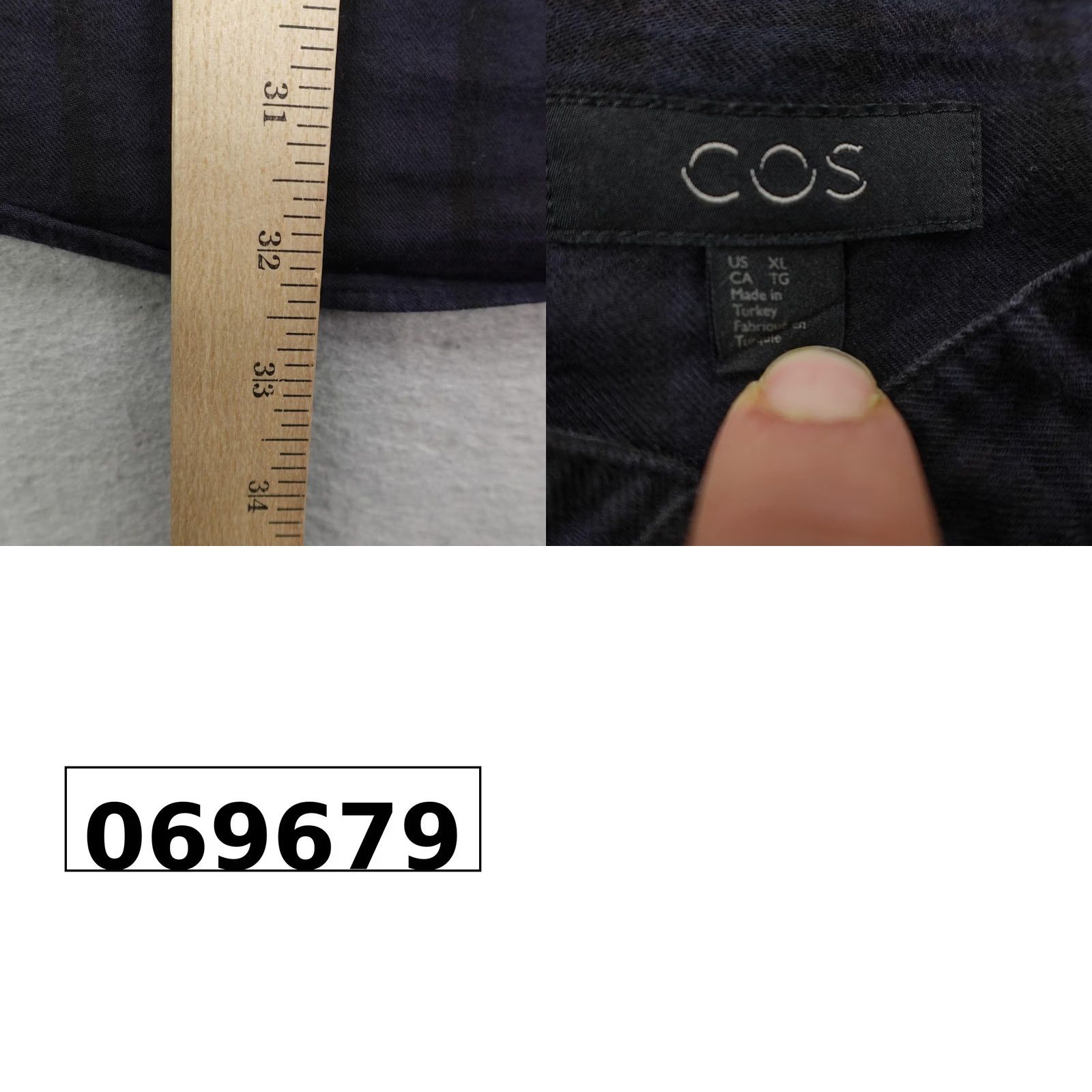Cos COS Shirt Mens XL Dark Blue Plaid Band Collar Button-Up Collection Of Style Size US XL / EU 56 / 4 - 8 Thumbnail