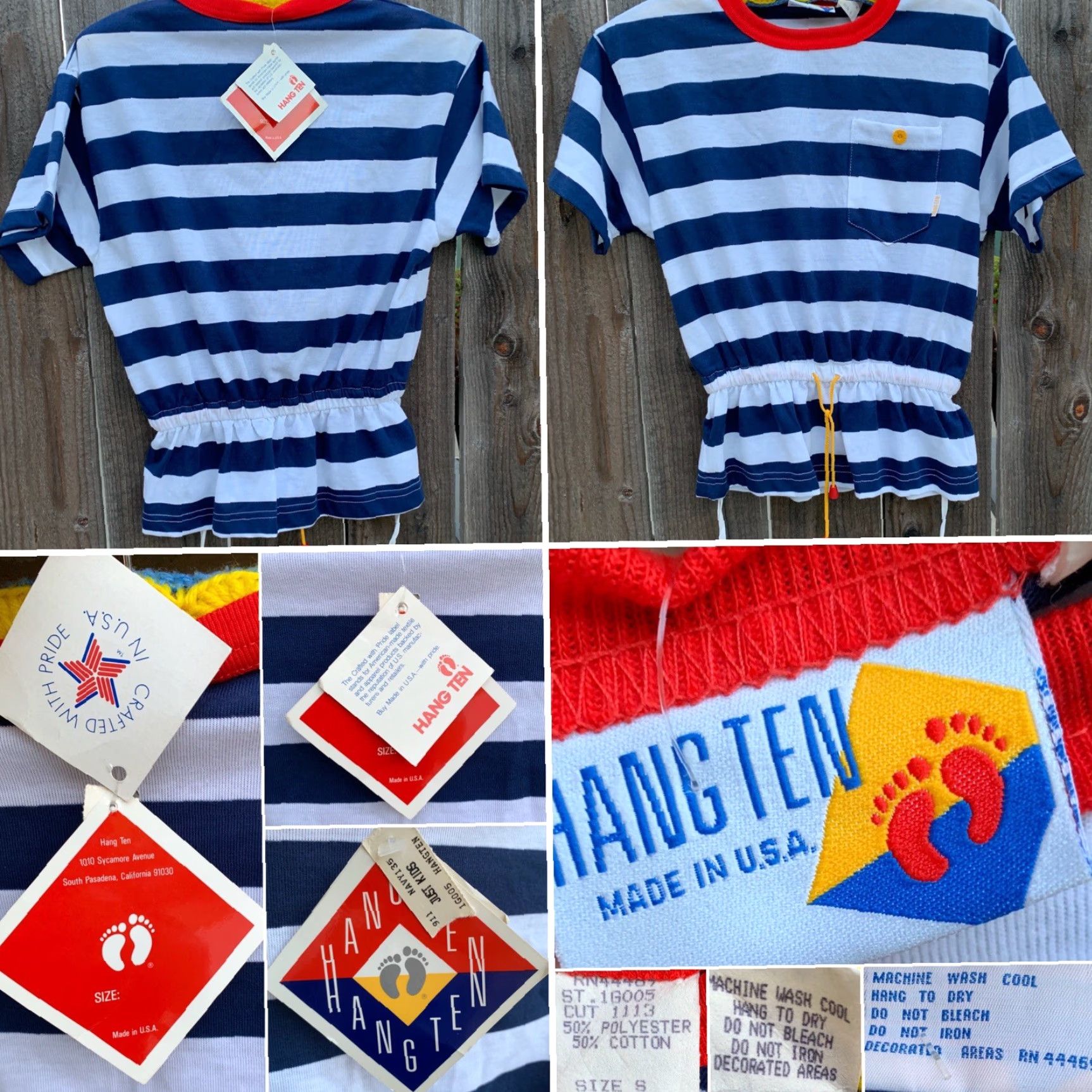 Hang Ten VINTAGE Hang Ten Top Striped Pocket T-Shirt Made In USA Draw String Waist 80s S Size S / US 4 / IT 40 - 4 Thumbnail