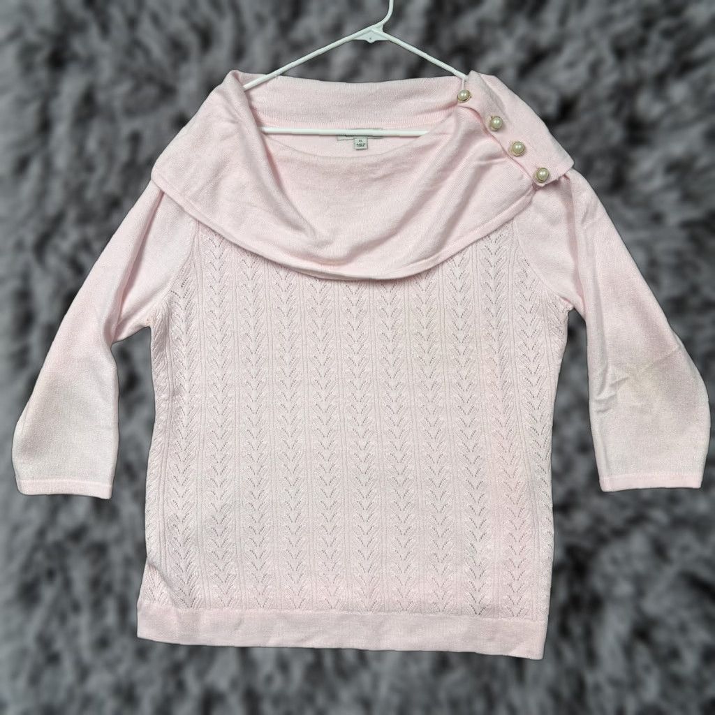 Vintage Studio Works Sweater Womens XL Pink Cowl Neck Button Preppy Lightweight Layering Size XL / US 12-14 / IT 48-50 - 1 Thumbnail