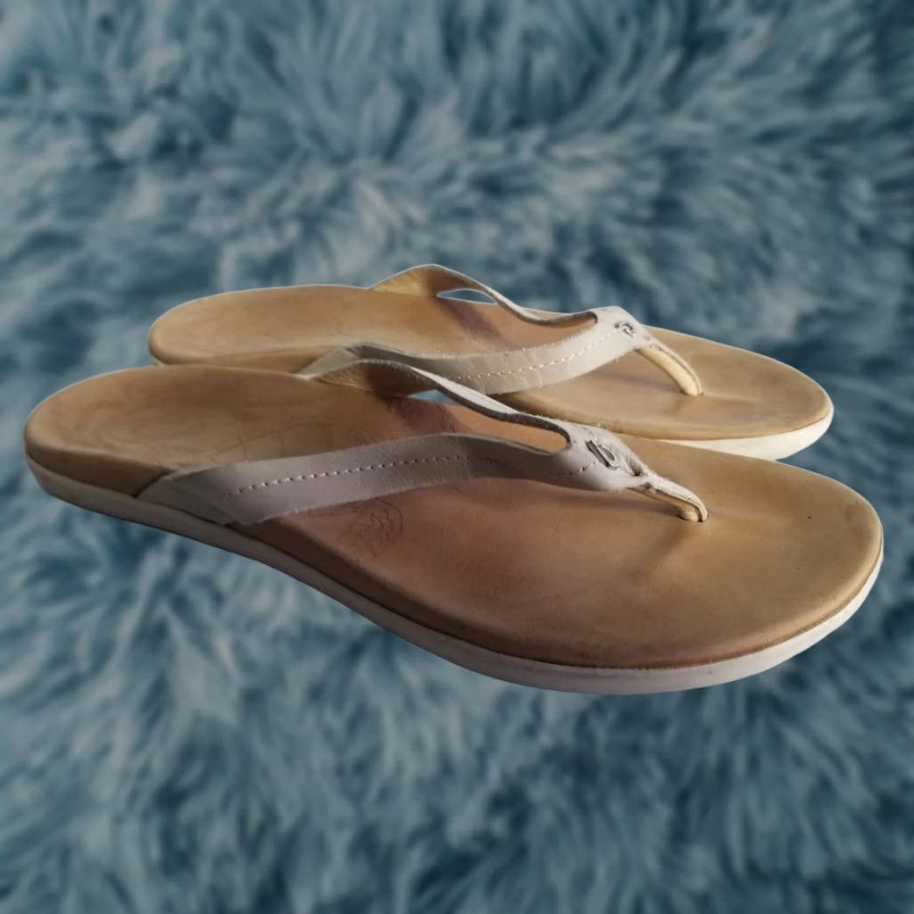 Olukai OluKai Honu Beige Leather Flip Flop Sandal Women Size 9 Size US 9 / IT 39 - 1 Thumbnail