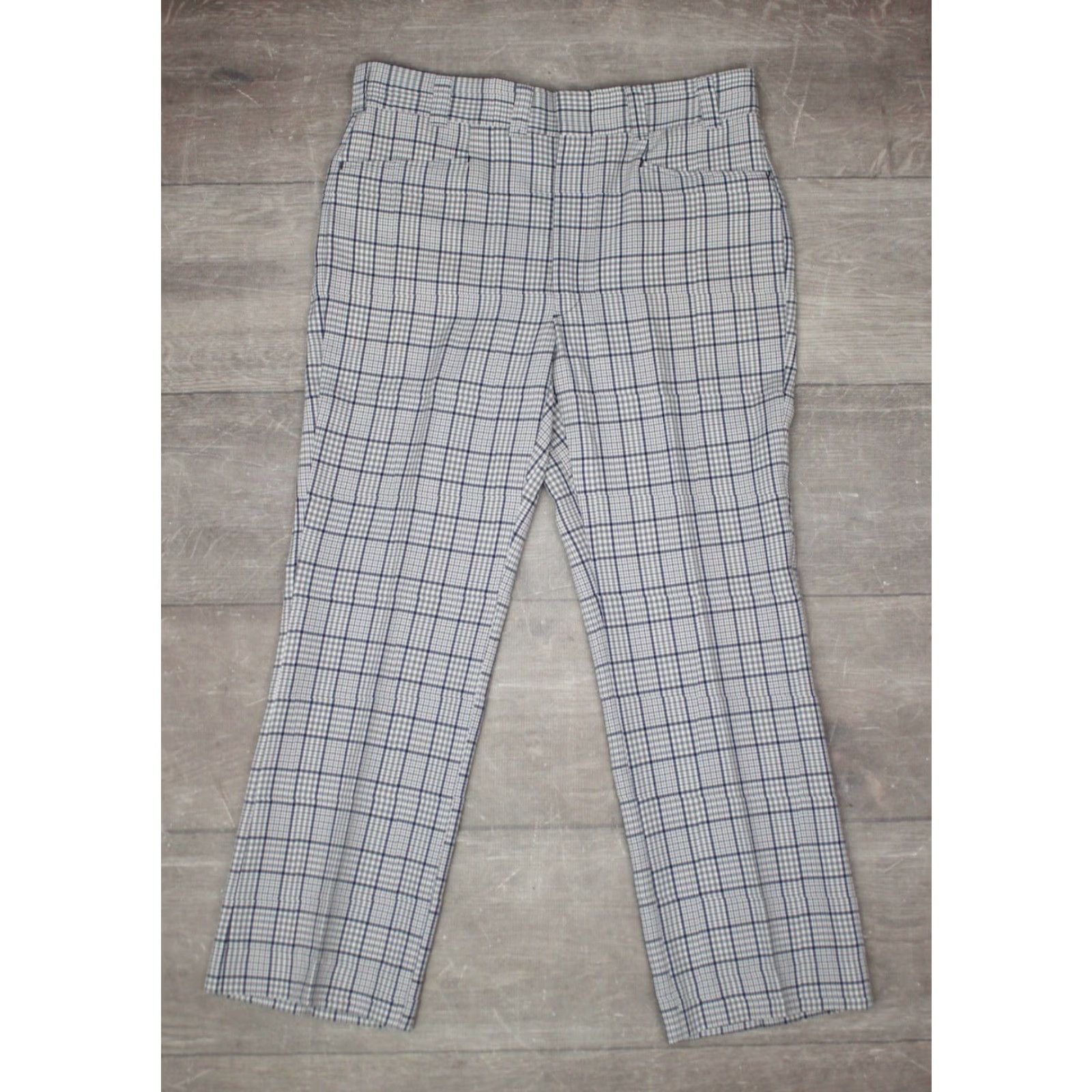 Vintage VINTAGE Men’s VTG NOS 1970s Grey Blue & White Plaid Pants 36x29 Polyester Disco Golf Mens Size US 36 / EU 52 - 2 Thumbnail