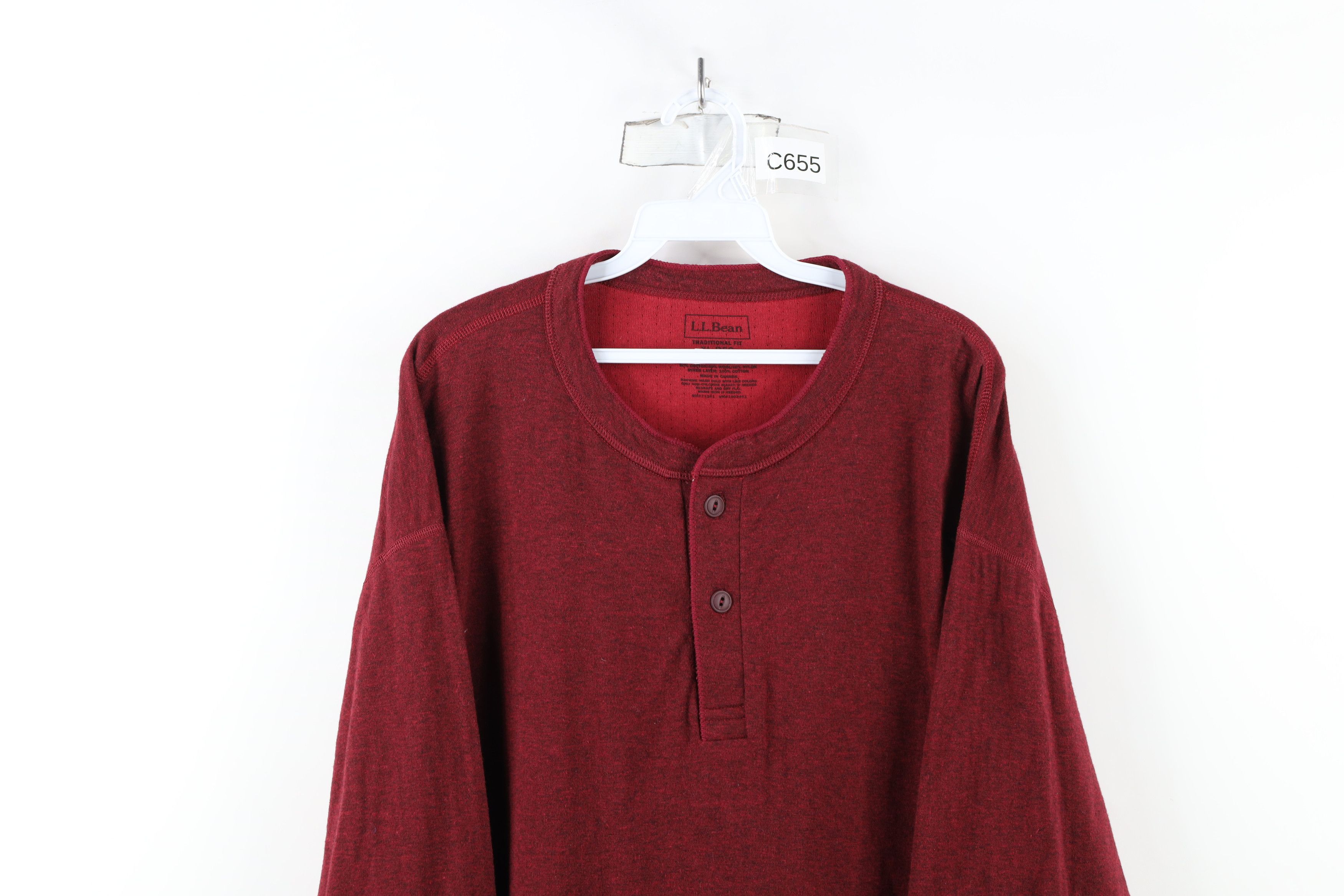 L.L. Bean × Vintage Vintage LL Bean Wool Blend Thermal Knit Henley T-Shirt Red Size US XL / EU 56 / 4 - 2 Thumbnail