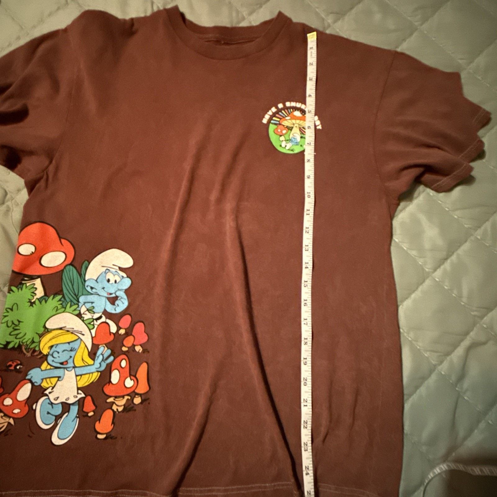 & Other Stories Peyo Have a Smurfy Day Cartoon Brown Tee Sz M Mushroom AOP Size US M / EU 48-50 / 2 - 6 Thumbnail