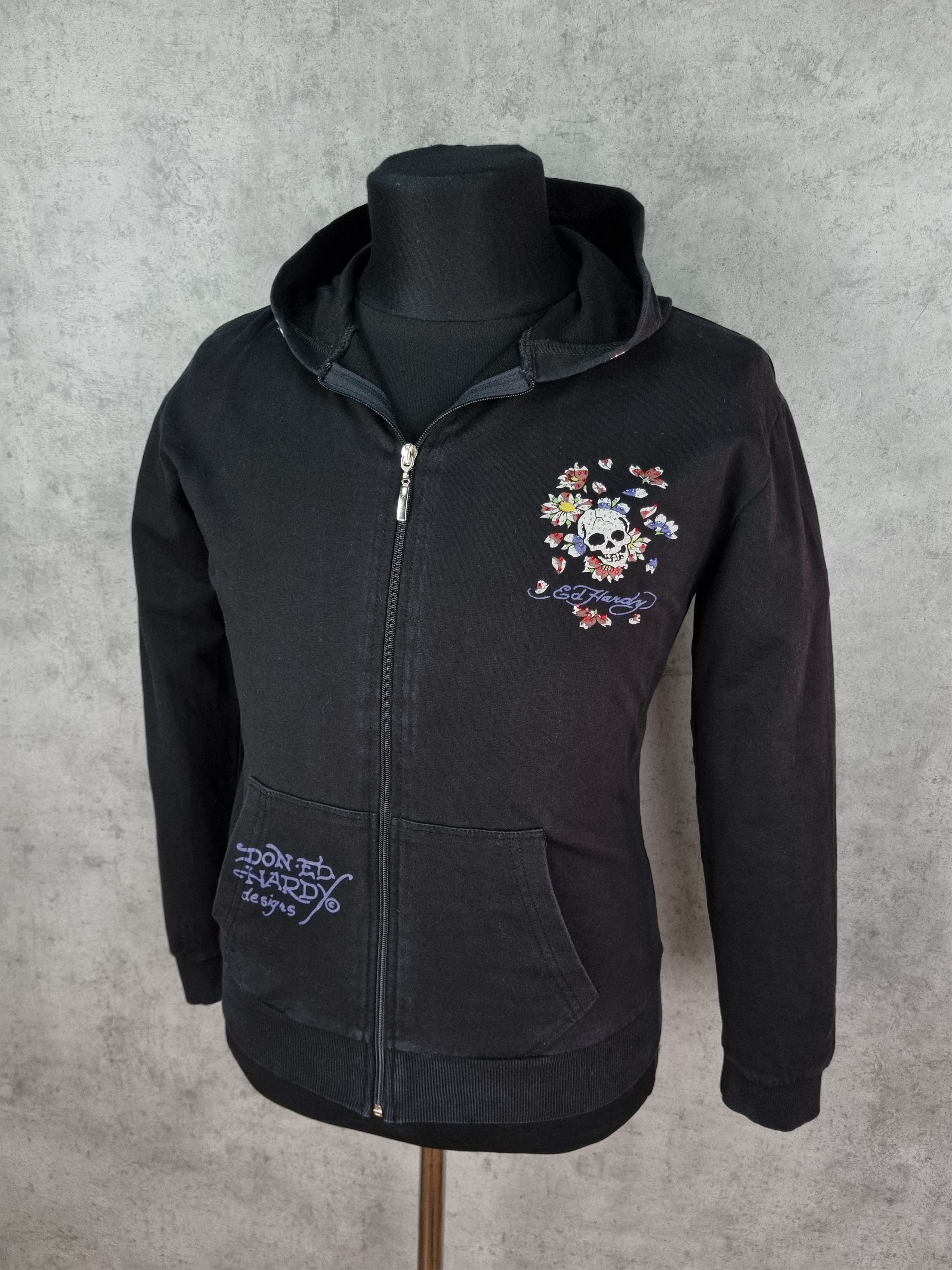 Christian Audigier × Ed Hardy Ed Hardy Skull Flowers Tattoo Art Faded Zip Up Hoodie Size M / US 6-8 / IT 42-44 - 14 Thumbnail