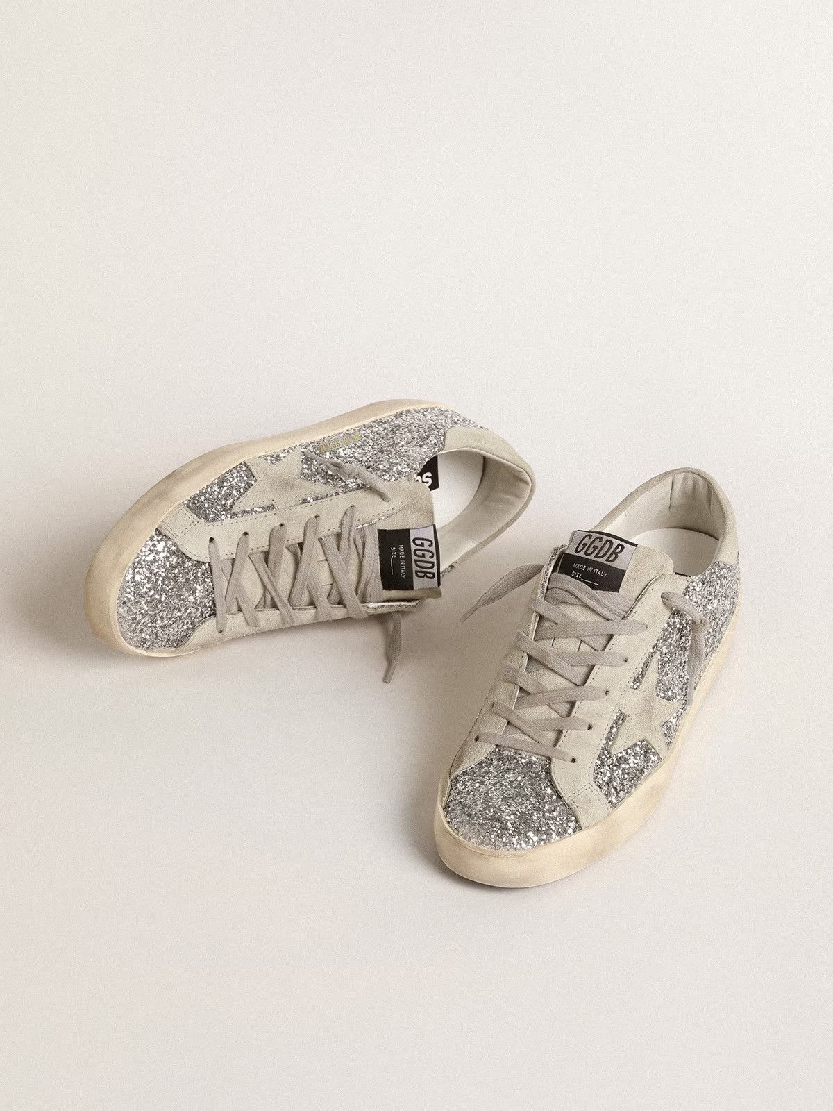 Golden Goose Women's Super-Star in silver glitter ice-gray suede star Size US 8 / IT 38 - 10 Thumbnail