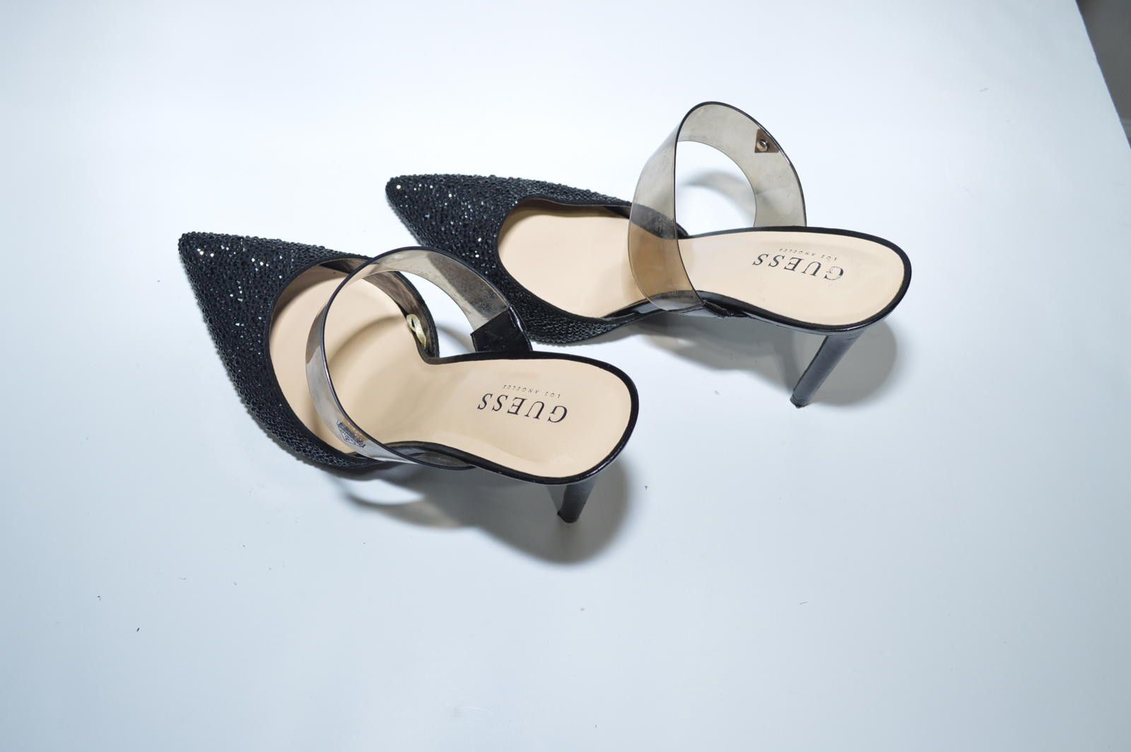 Guess GUESS Black Rhinestone Embellished Heels with Clear Strap Size US 10 / IT 40 - 3 Thumbnail