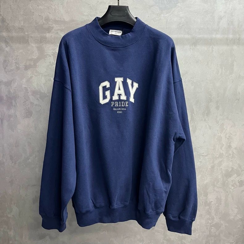 Balenciaga Blue Emblem Round Neck Sweatshirt Size US M / EU 48-50 / 2 - 1 Thumbnail