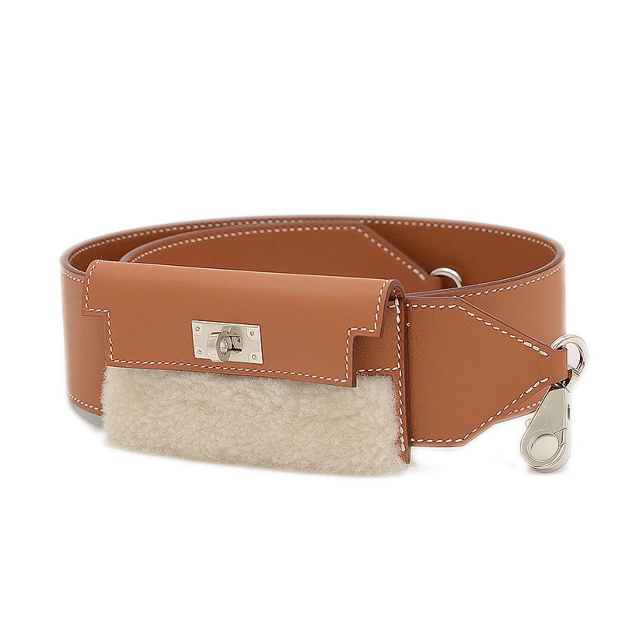 image of Hermes Bandouliere Kelly Pocket Strap Swift Mouton Gold in Beige, Women's