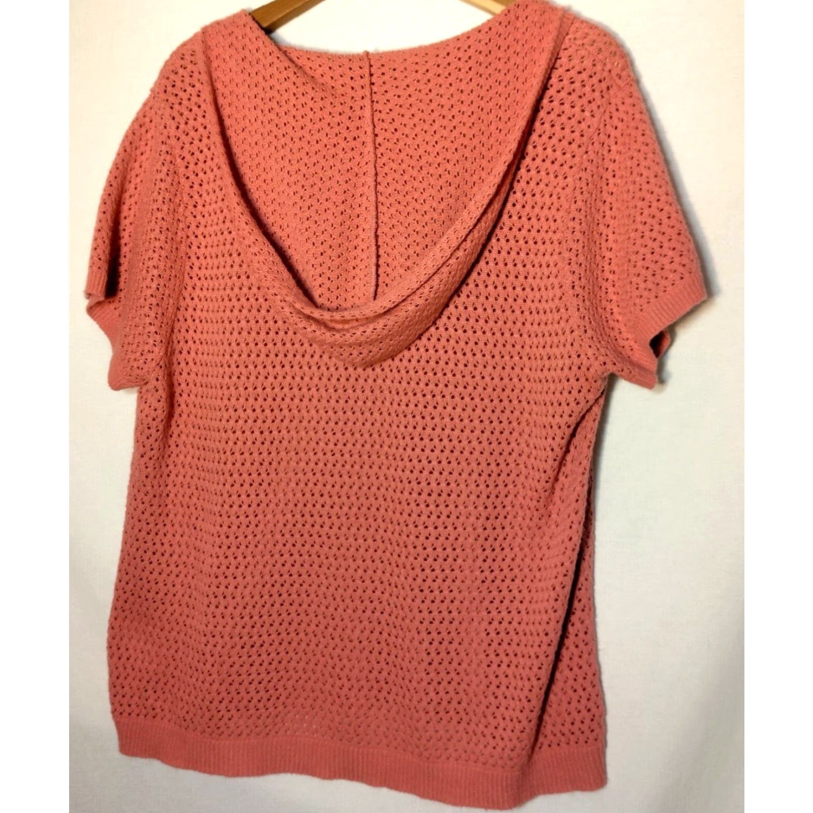 Vintage VINTAGE Lane Bryant Women's Sweater Shirt Plus Size 22/24 Hooded Open-Knit Short Sleeve Pink Pullover Casual Fall Winter Spring Summer Size 3XL / US 20-22 - 2 Thumbnail