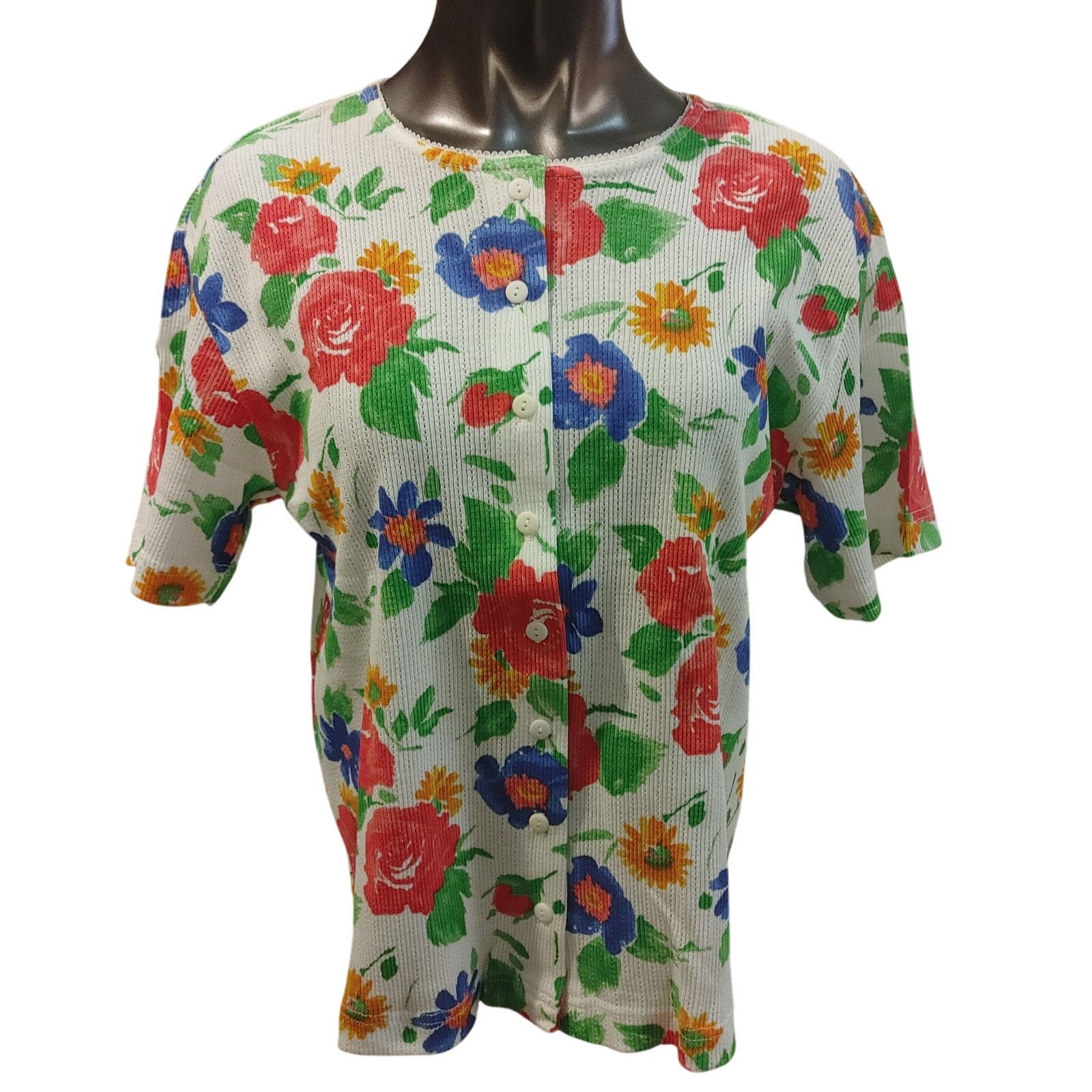 Other Katelyn Rose M White/Multi-Color Floral Short Sleeve Top Size M / US 6-8 / IT 42-44 - 1 Thumbnail