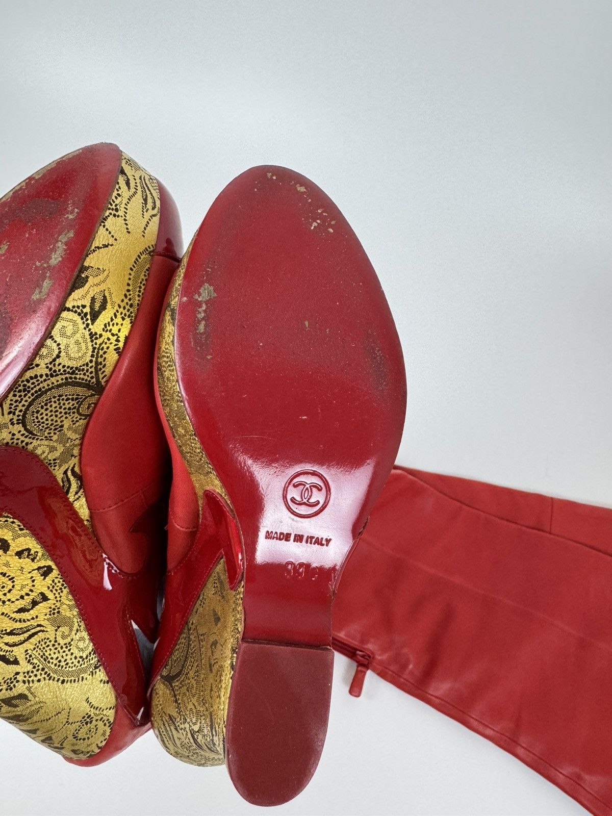 Chanel Chanel Paris Red Leather Over Knee Wadge Boots Avant Garde Size US 9 / IT 39 - 21 Thumbnail