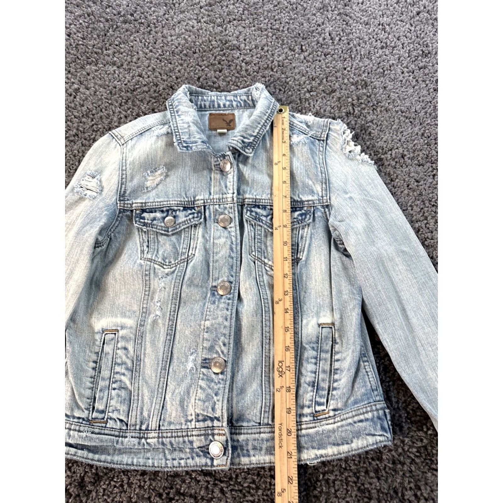 Vintage Vintage American Eagle Denim Jacket Women Medium Blue Light Wash Distressed Y2K - Pre-Owned Size M / US 6-8 / IT 42-44 - 2 Thumbnail