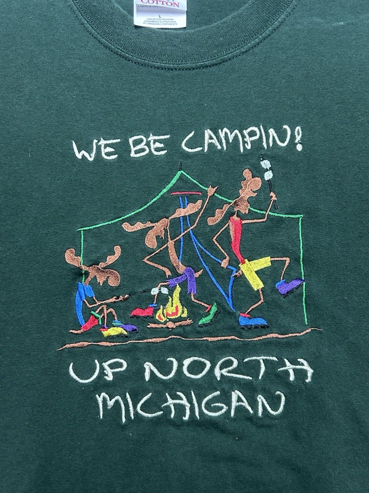 Vintage Vtg t shirt up north Michigan we be camping embroide moose L Size US L / EU 52-54 / 3 - 2 Thumbnail