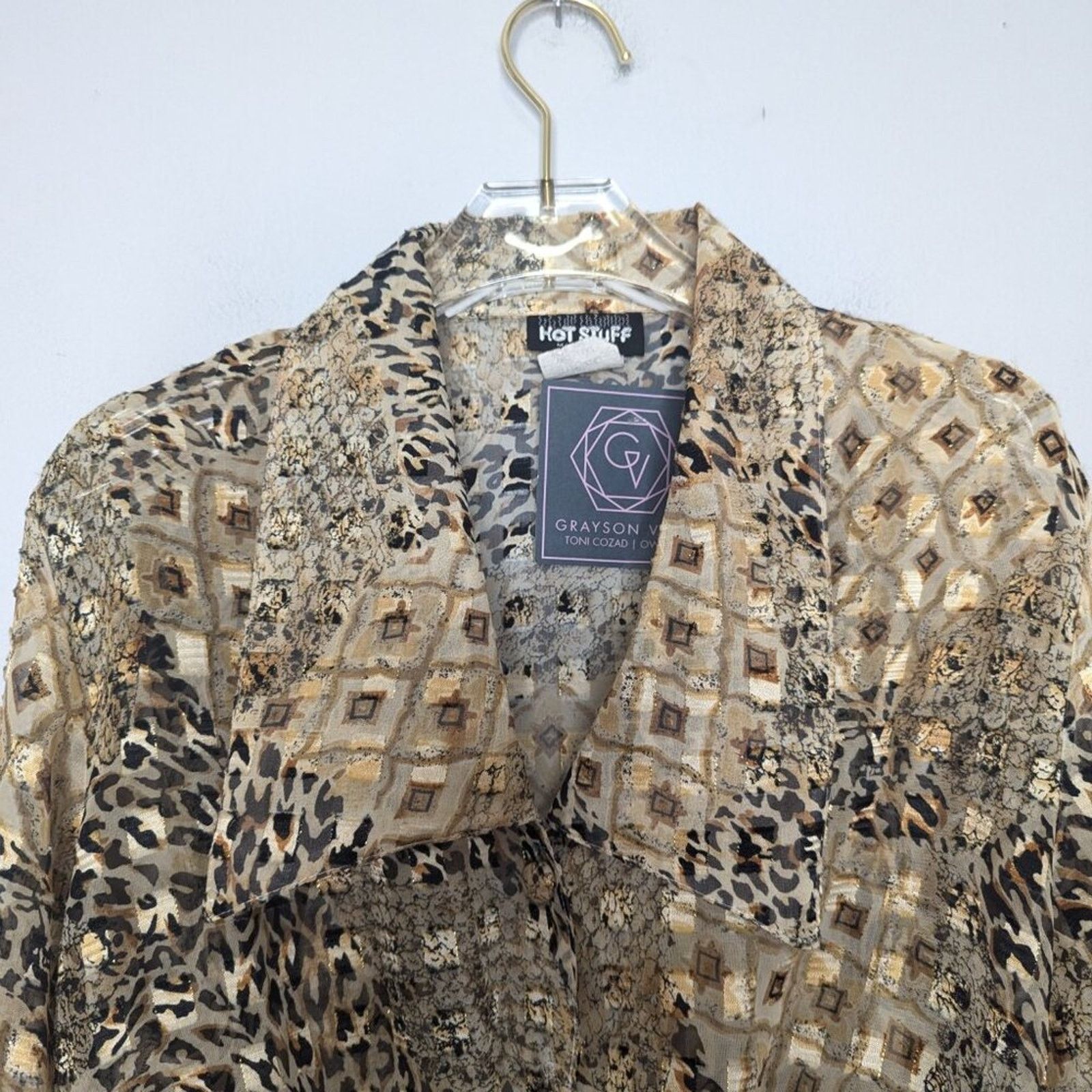 Vintage Vintage 90's Animal Print Long Sleeve Tie Front Shirt Gold Size M / US 6-8 / IT 42-44 - 4 Thumbnail