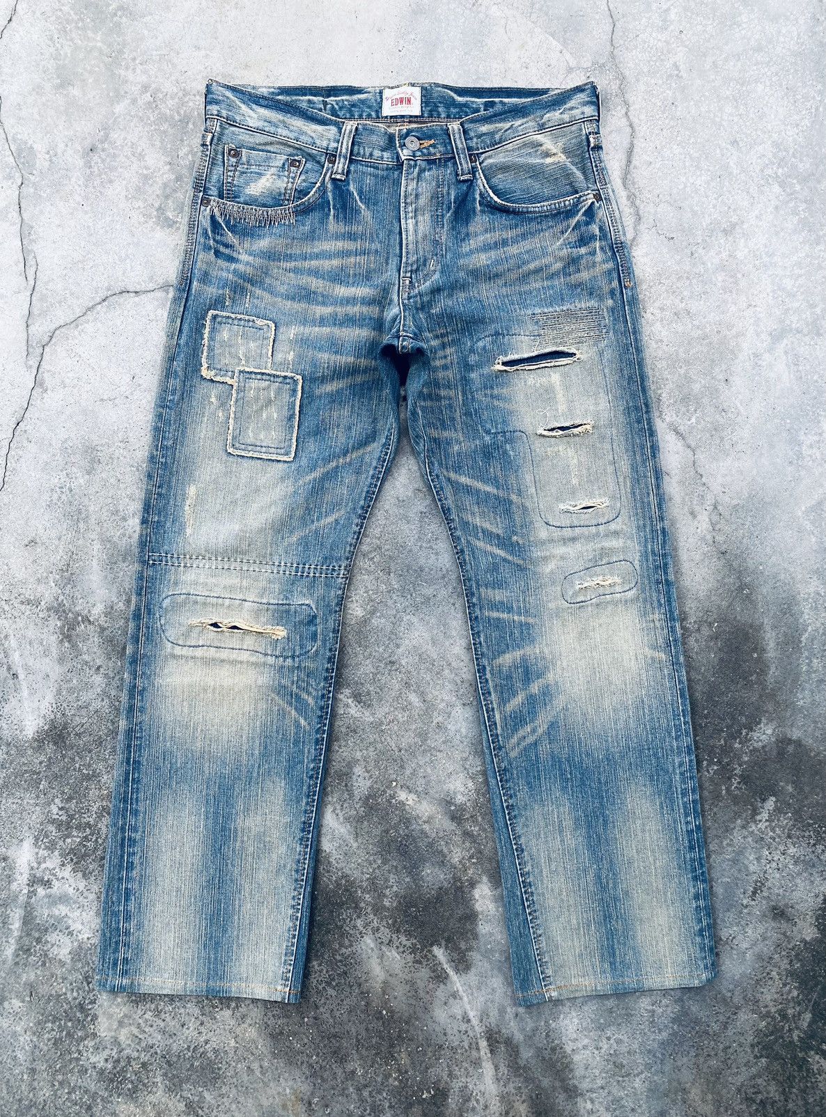 Vintage Edwin Xu Flare Distressed Denim Pants