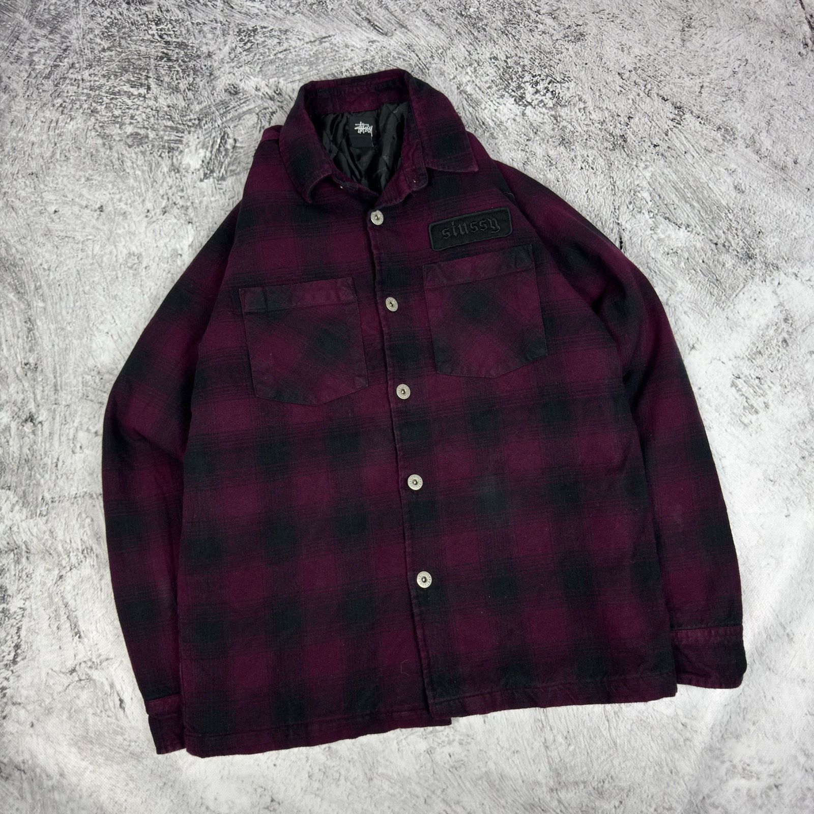 Stussy Stüssy Men's Black Red Cotton Check Flannel Shacket Small Size US S / EU 44-46 / 1 - 1 Thumbnail