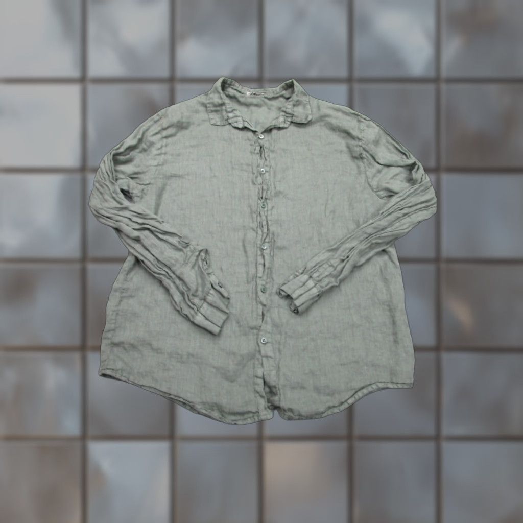Vintage VINTAGE Focus Shirt Womens 2XL Green Linen Roll-Tab Sleeve Button-Up Collared Chambray Italy Size XXL / US 16-18 / IT 52-54 - 1 Thumbnail