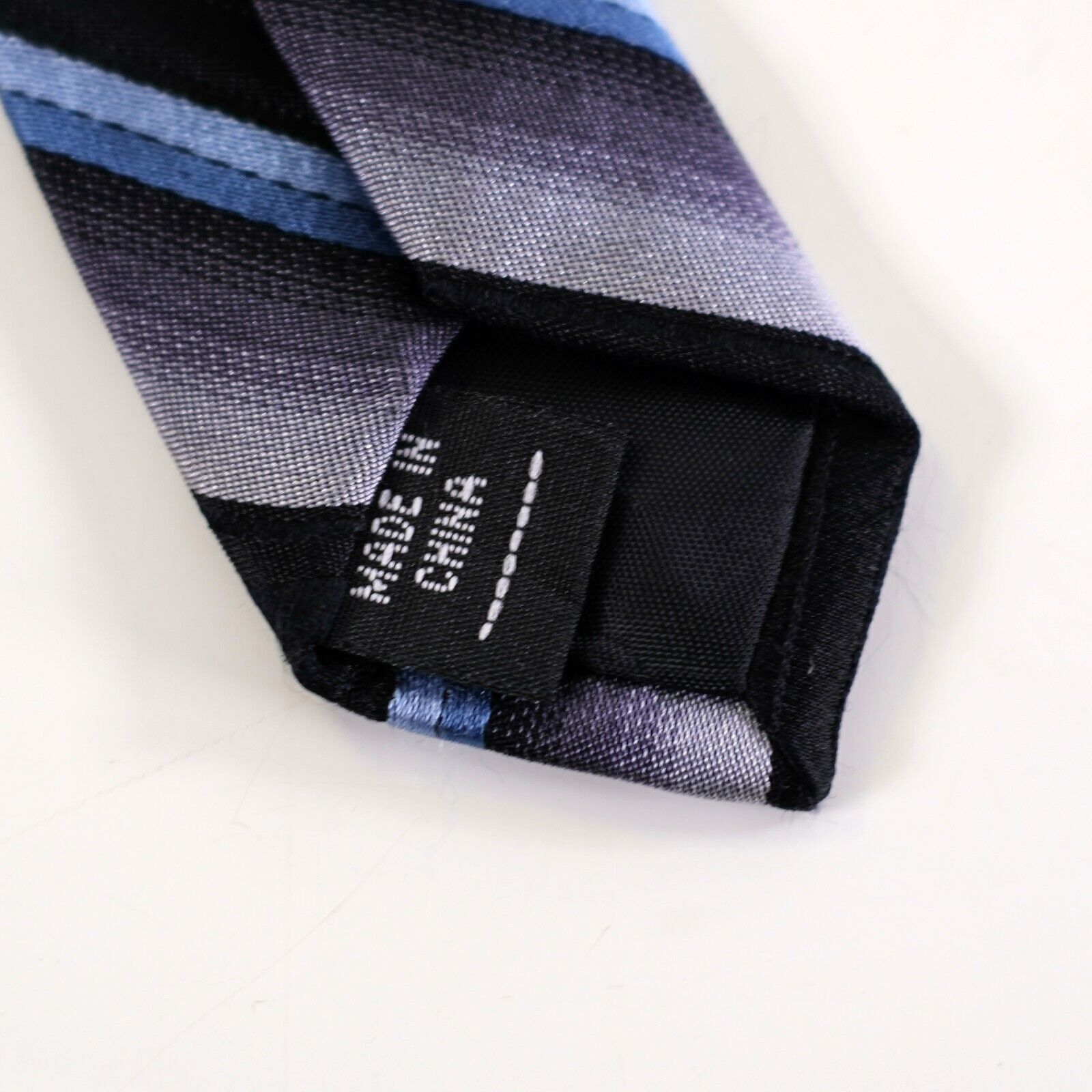 Designer Paul Dione Black Blue Gray Striped Woven Silk Tie Size ONE SIZE - 4 Thumbnail