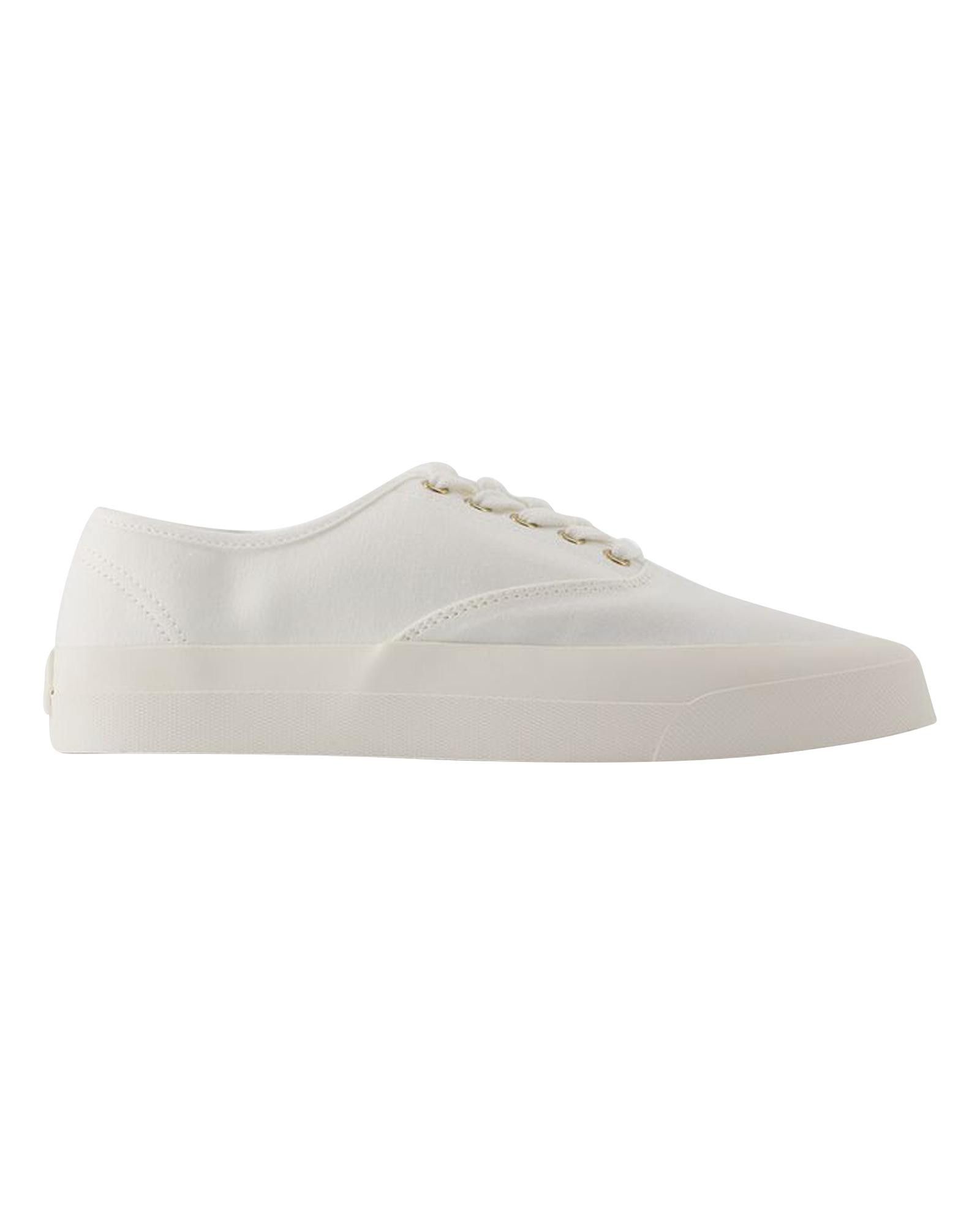 image of Maison Kitsune Cotton Lace Up Sneakers With Rubber Sole in White, Women's (Size 10)