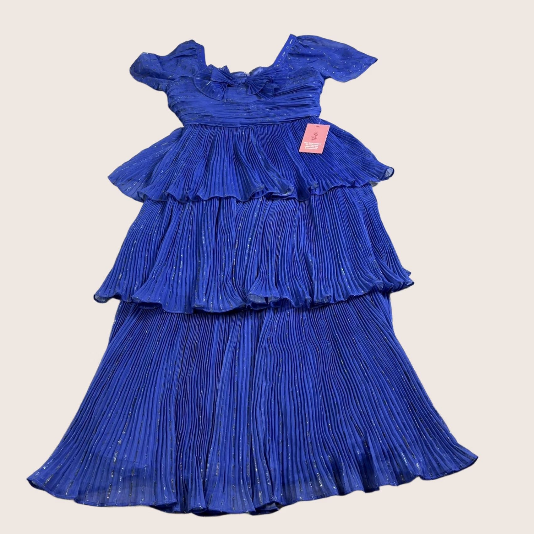 CO Ivy City Co Dress Women's 0 Blue Cecily Pleated Tiered Metallic Midi Romantic Prom - Bohemian Clubwear Party Cocktail Formal Dress Size XS / US 0-2 / IT 36-38 - 1 Thumbnail
