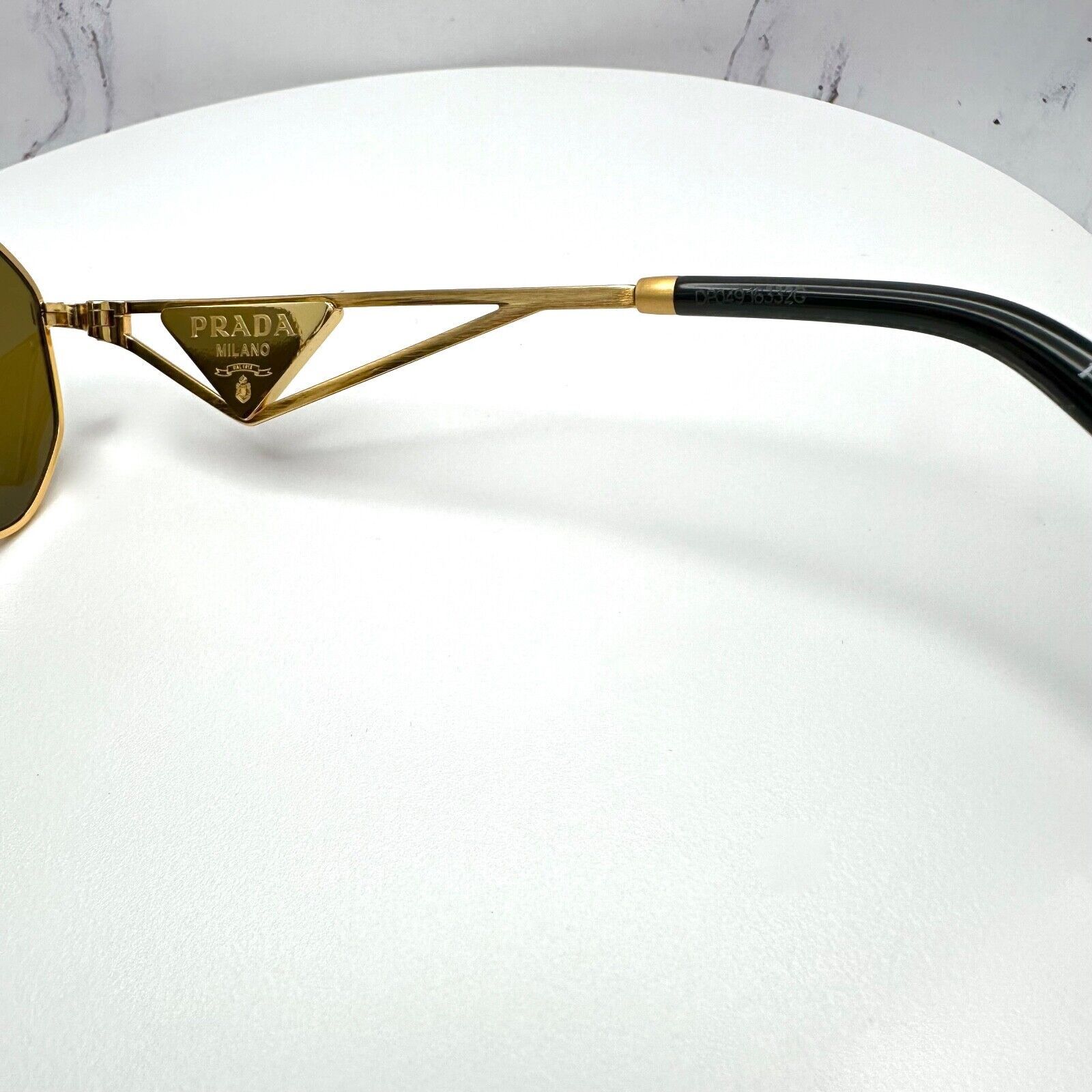 New Prada Sunglasses Gold Metal Black Plaque Triangle Logo