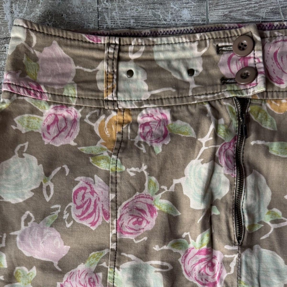 Vintage Hei Hei, Vintage, Khaki/Tan, Floral Midi Skirt Size 34" / US 12 / IT 48 - 3 Thumbnail