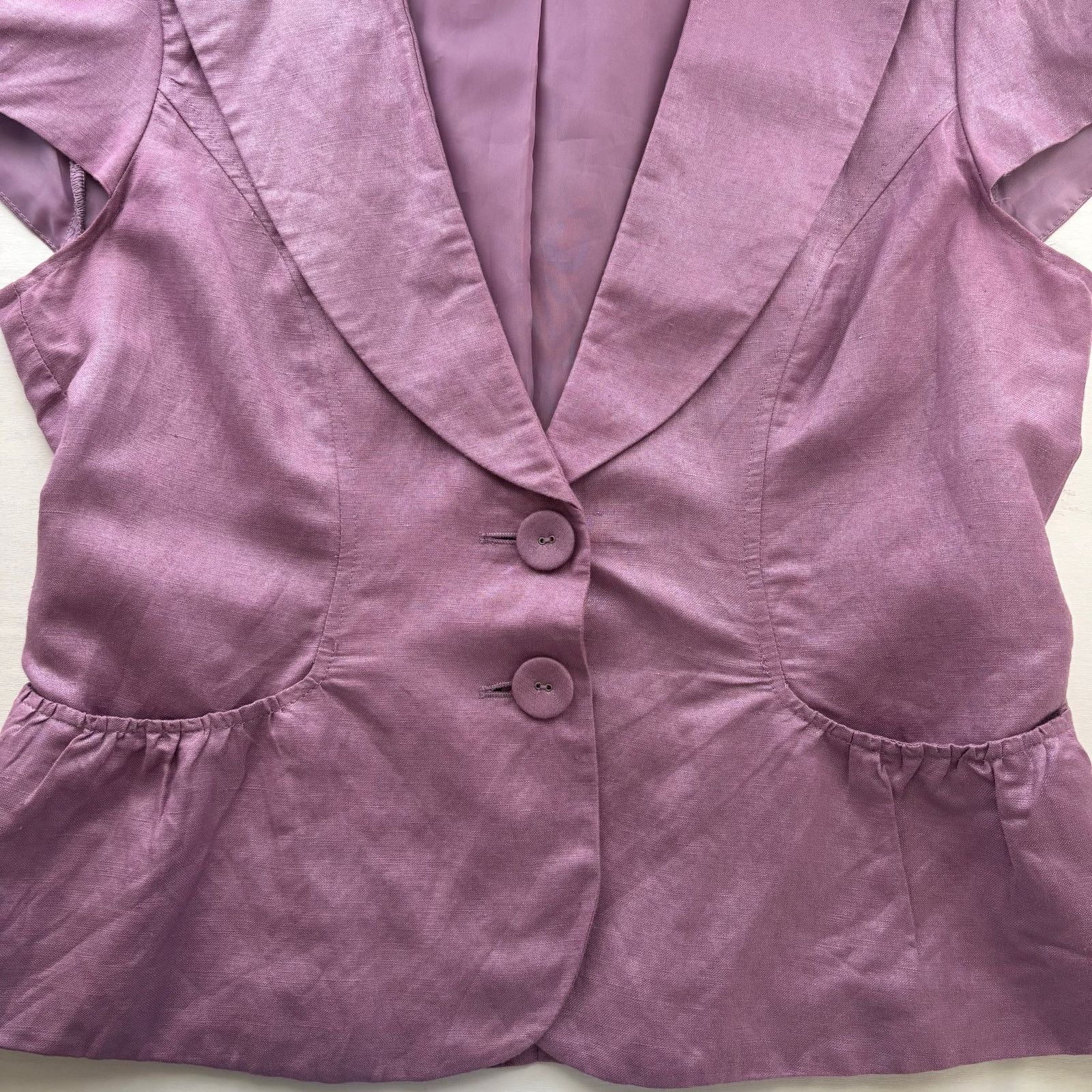 Other Sandro Lilac Linen Blend Puff Sleeve Peplum Blazer Top Med Size M / US 6-8 / IT 42-44 - 5 Thumbnail