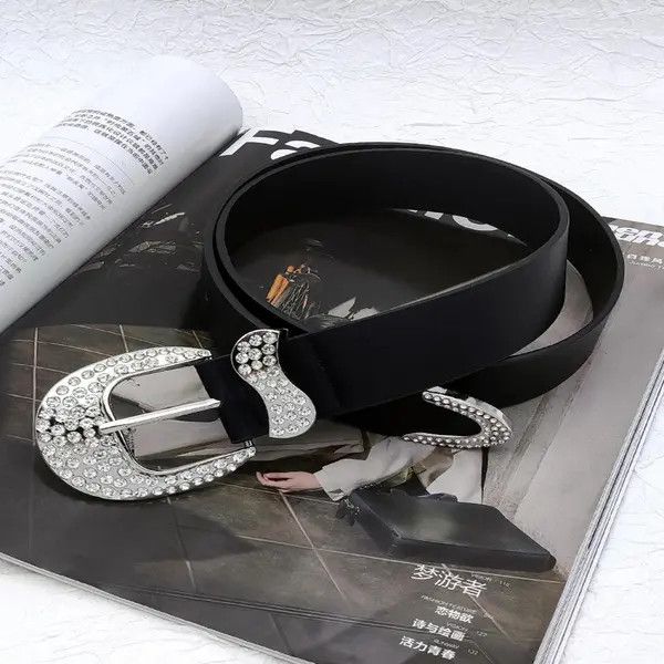 Other Black Rhinestone Buckle Belt Size ONE SIZE - 4 Thumbnail