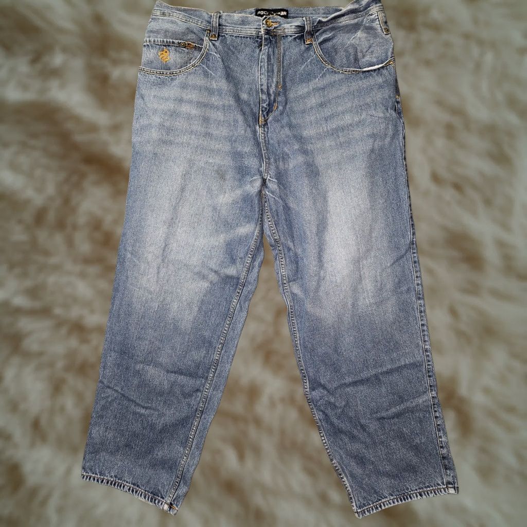 Rocawear VINTAGE Rocawear Baggy Jeans Mens 44x32 Blue High Rise 90s Hip Hop Y2K Wide-Leg Denim Pocket Distressed Easy Care Regular Size 44 Mens Size US 44 / EU 60 - 1 Thumbnail