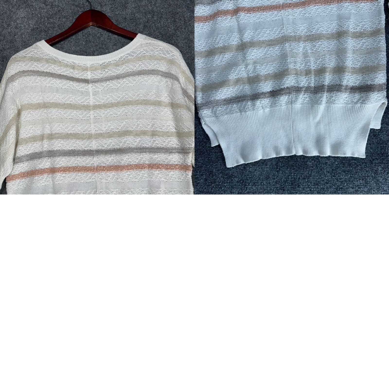 Loft LOFT Sweater Women XS White Striped Open-Knit Pockets Cotton Linen Knit Pullover Round Neck Regular Long Sleeve Vintage: No Size XS / US 0-2 / IT 36-38 - 8 Thumbnail