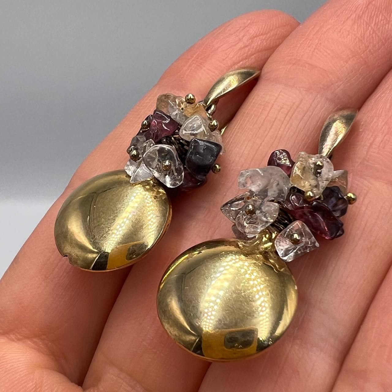 Vintage Gilt Sterling Silver Vintage Earrings Quartz Gemstone Signed Size ONE SIZE - 2 Thumbnail