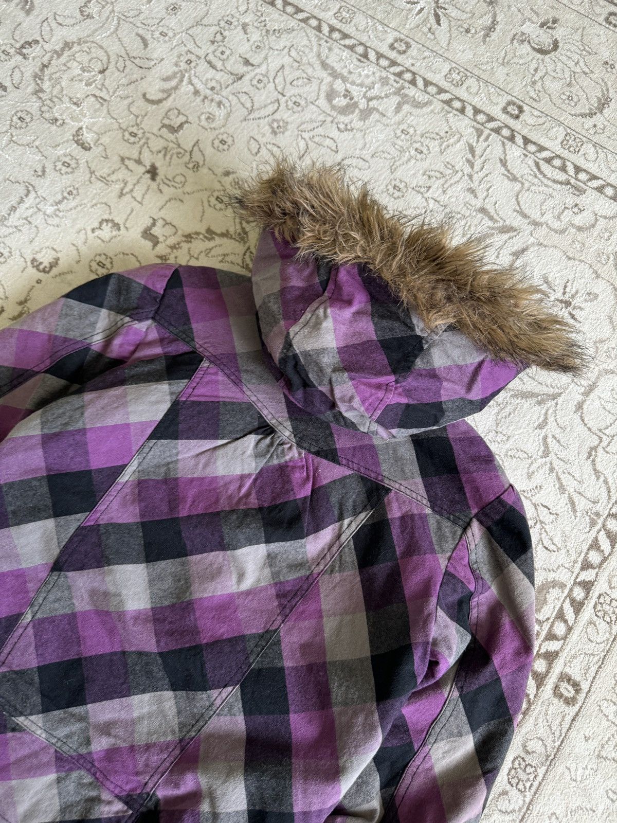 Hysteric Glamour Vintage Fur Hood Plaid Canvas Crop Jacket Punk Goth Emo Y2K Size S / US 4 / IT 40 - 14 Thumbnail