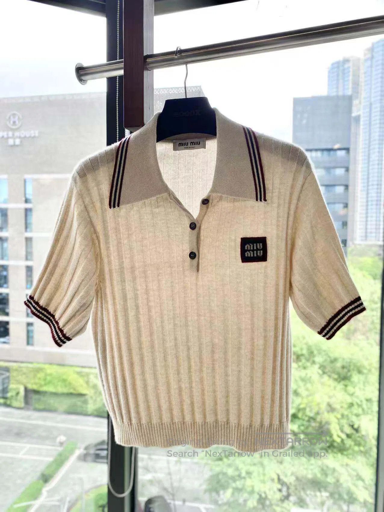 Miu Miu Miu Miu Letter Logo print short-sleeved polo shirt| Size XS / US 0-2 / IT 36-38 - 2 Thumbnail