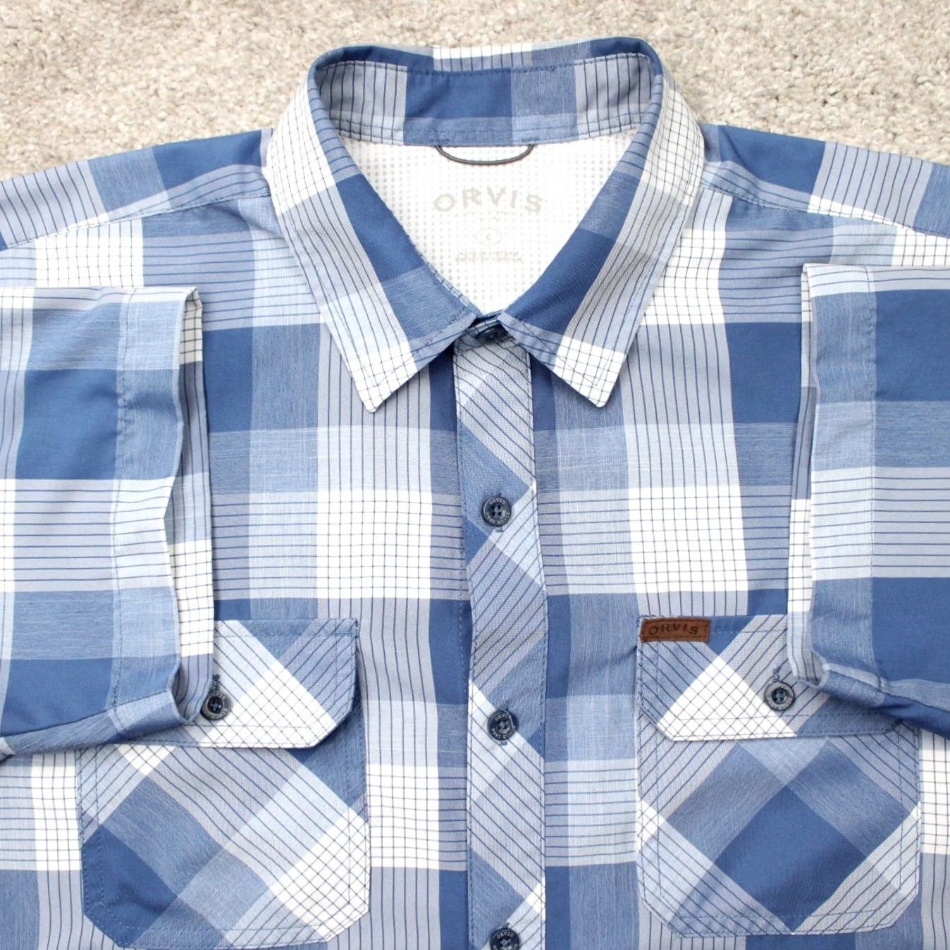 Orvis Orvis Shirt Mens Large Blue Plaid Three Forks Knit Short Sleeve Button Hiking Size US L / EU 52-54 / 3 - 2 Thumbnail