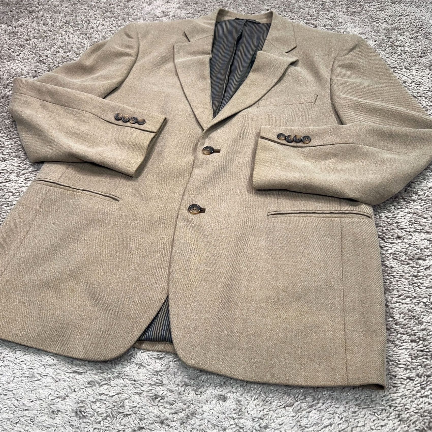 Vintage Savile Row Jacket Mens 44 Beige Carmel Suit Sport Coat Formal London Wedding Size 44R - 3 Thumbnail