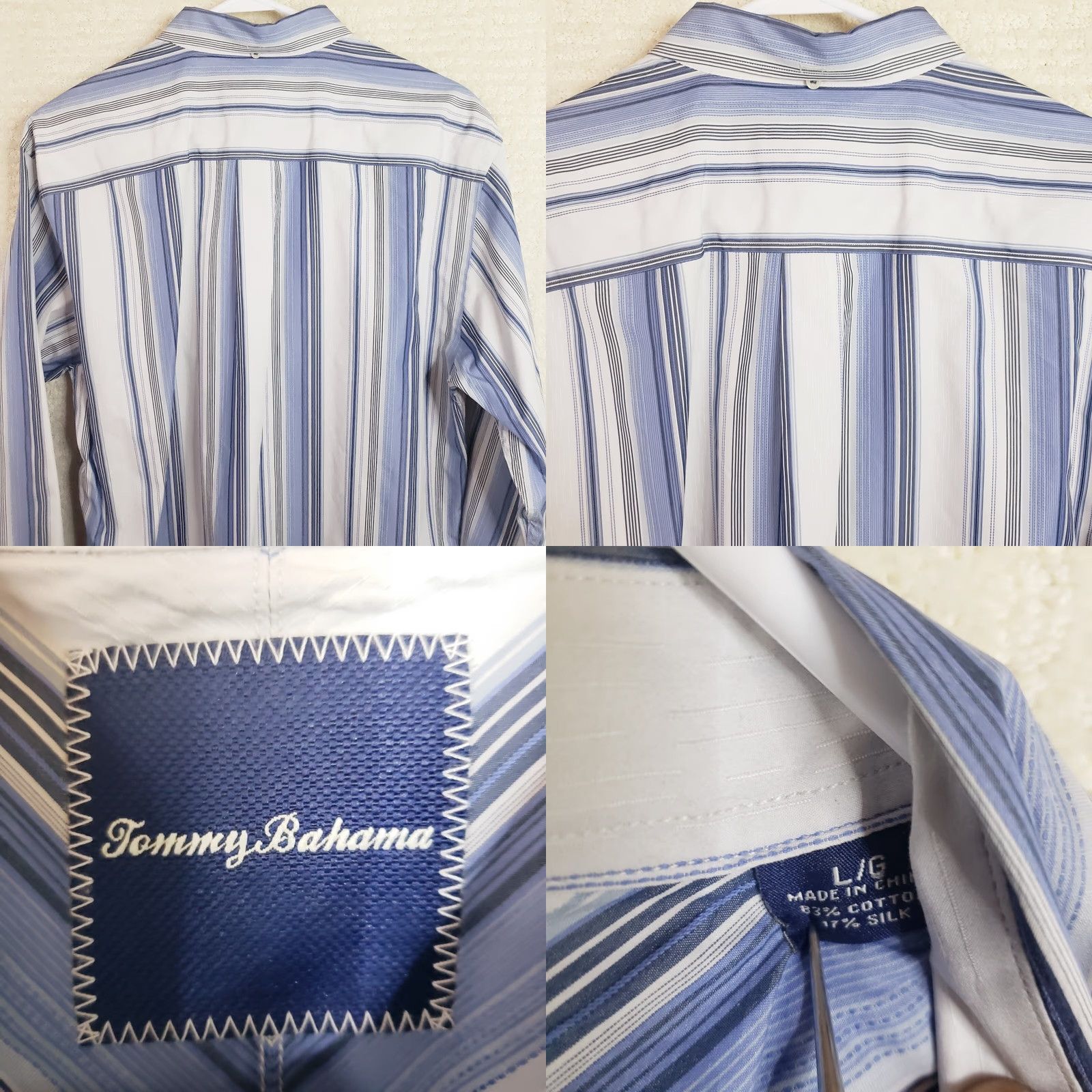 Tommy Bahama Tommy Bahama Shirt Mens L Blue White Striped Long Sleeve Button Up Cotton Polyester Size US L / EU 52-54 / 3 - 8 Thumbnail