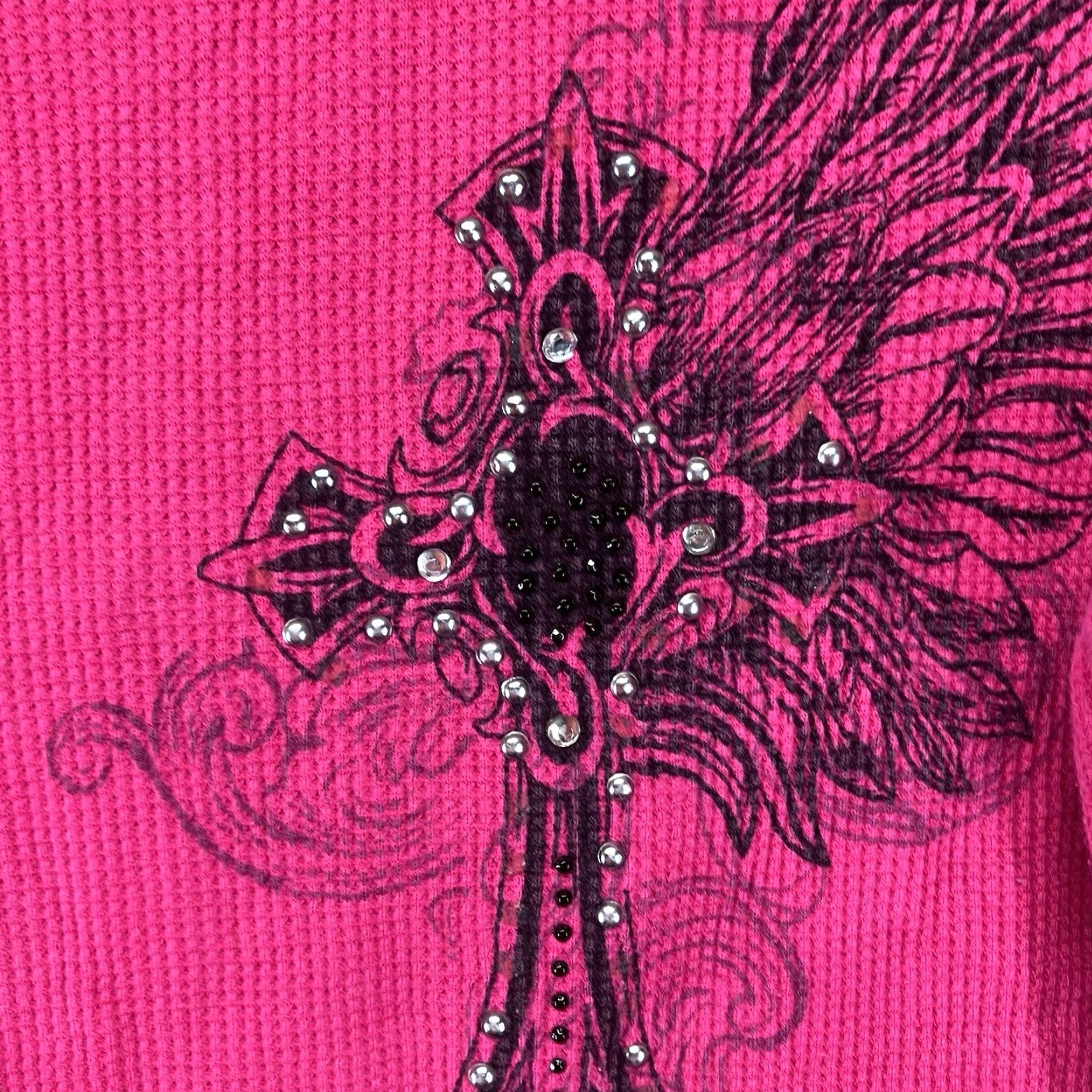 Vintage VINTAGE Old School Cross Wings Rhinestone Thermal Shirt Womens L Magenta Pink 90s Y2K Geometric Long Sleeve Crew Neck Size L / US 10 / IT 46 - 7 Thumbnail