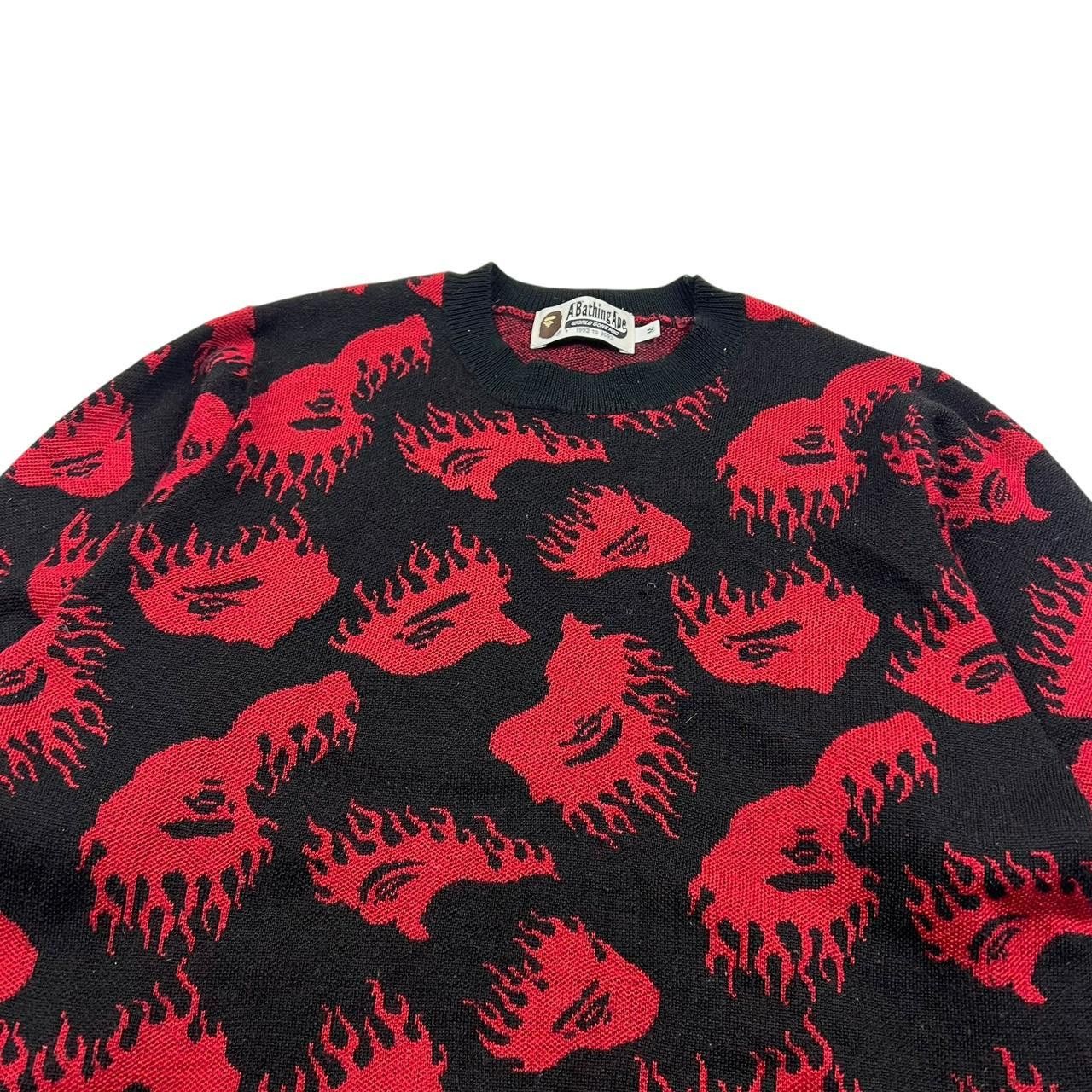 Bape Bape Fire Pattern Flaming Ape Head Knit Black & Red - Medium Size US M / EU 48-50 / 2 - 2 Thumbnail