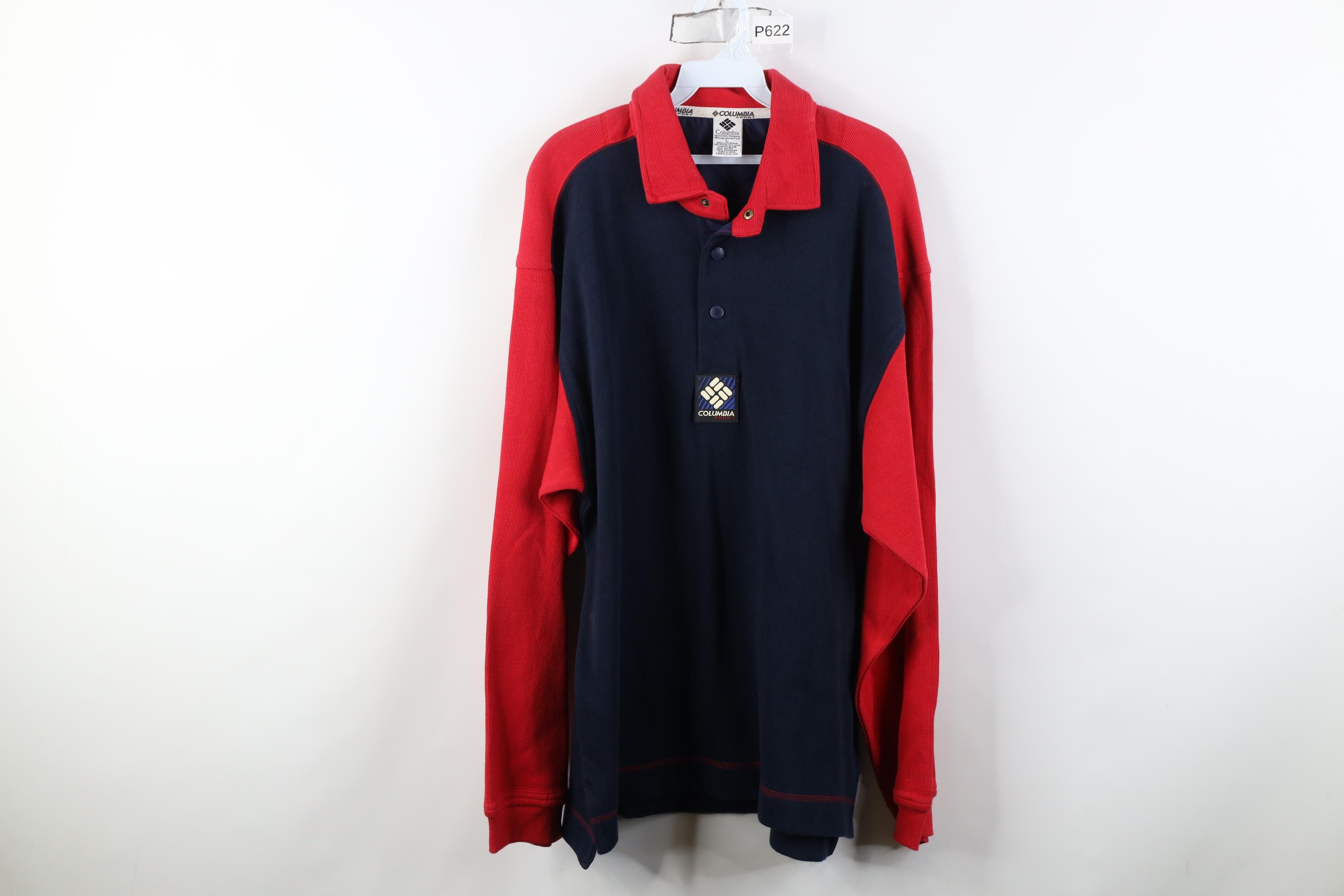 Columbia Vintage 90s Columbia Ribbed Knit Rugby Polo Shirt Blue Size US L / EU 52-54 / 3 - 1 Thumbnail