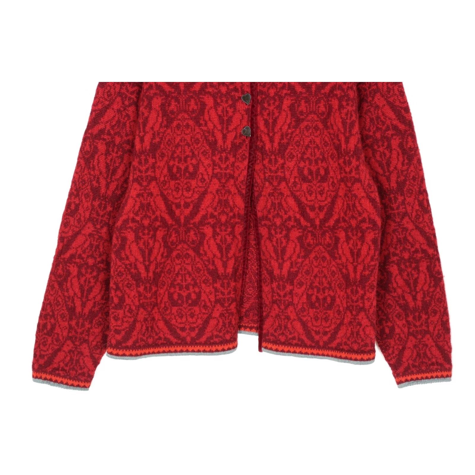 Vintage OLEANA Wool Cardigan Sweater Women Size L Nordic Fair Isle Vintage Red Cardigan Womens L, Red, Knitted Wool, Crew Neck, Button, 90s VR2471 Size L / US 10 / IT 46 - 4 Thumbnail