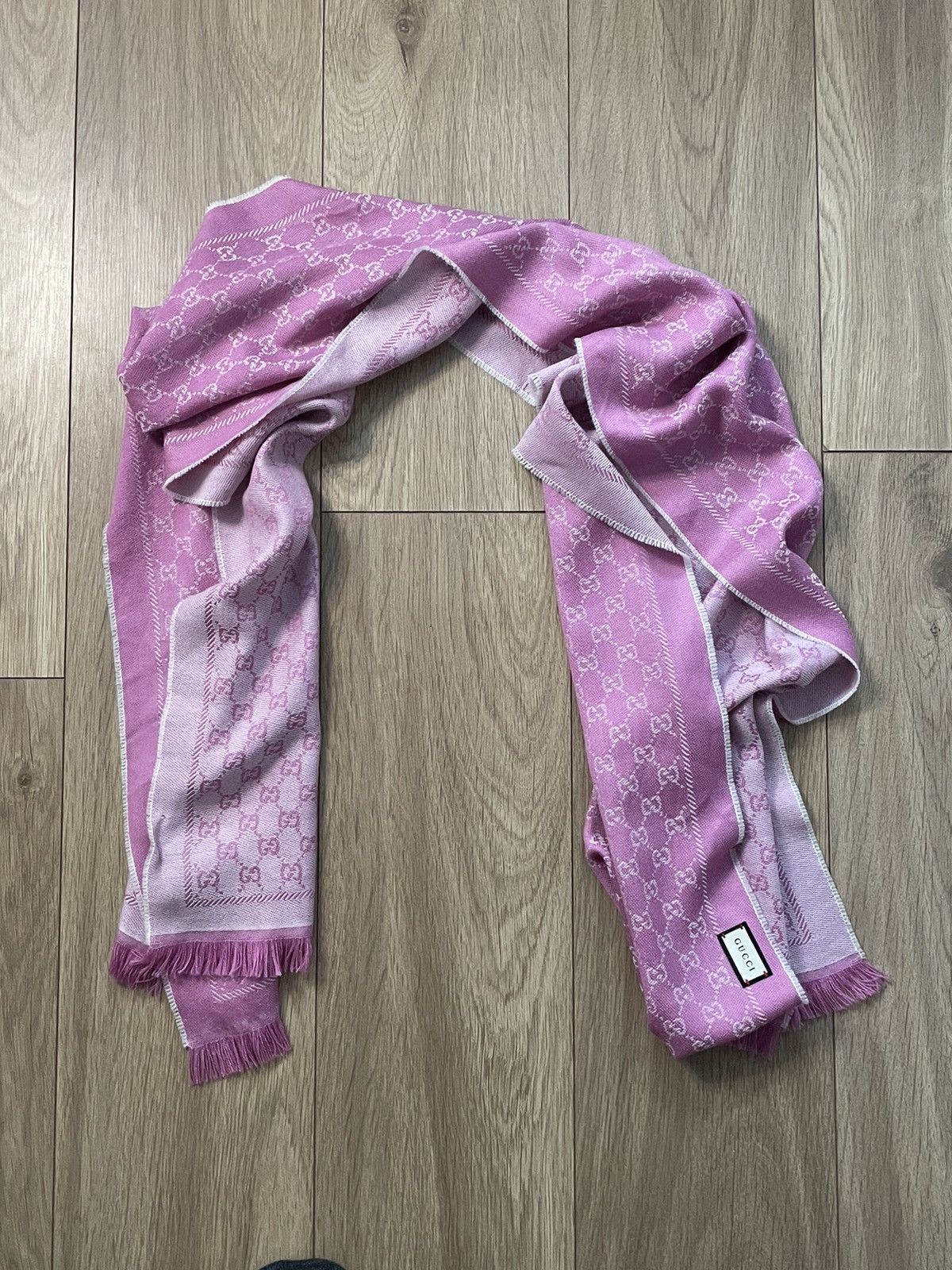image of Gucci Ping Scarf Monogram GG in Pink, Women's