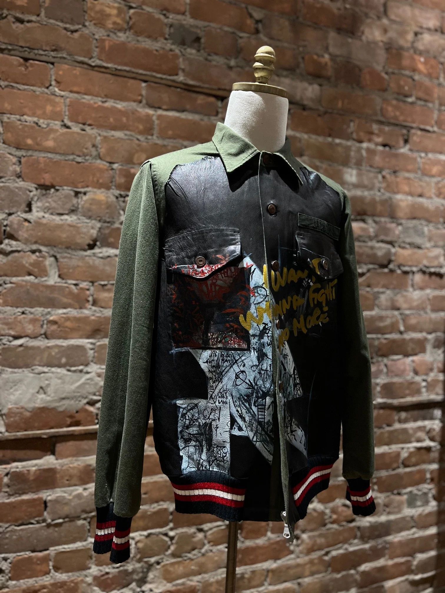 PIHAKAPI Pihakapi “Wanna Fight No More” Mixed-Leather & Wool Jacket Size US M / EU 48-50 / 2 - 3 Thumbnail