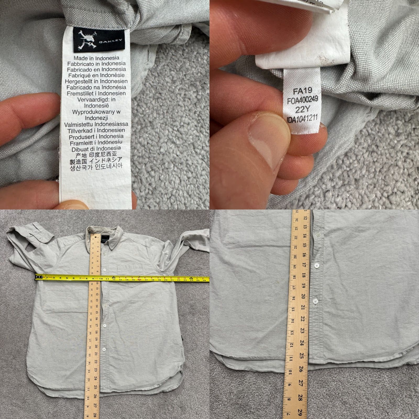 Oakley Oakley Shirt Mens M Gray Button-Down Long Sleeve Cotton Oxford Classic, Outdoor, Preppy, Lightweight, Breathable, Pockets, Regular Fit Size US M / EU 48-50 / 2 - 9 Thumbnail