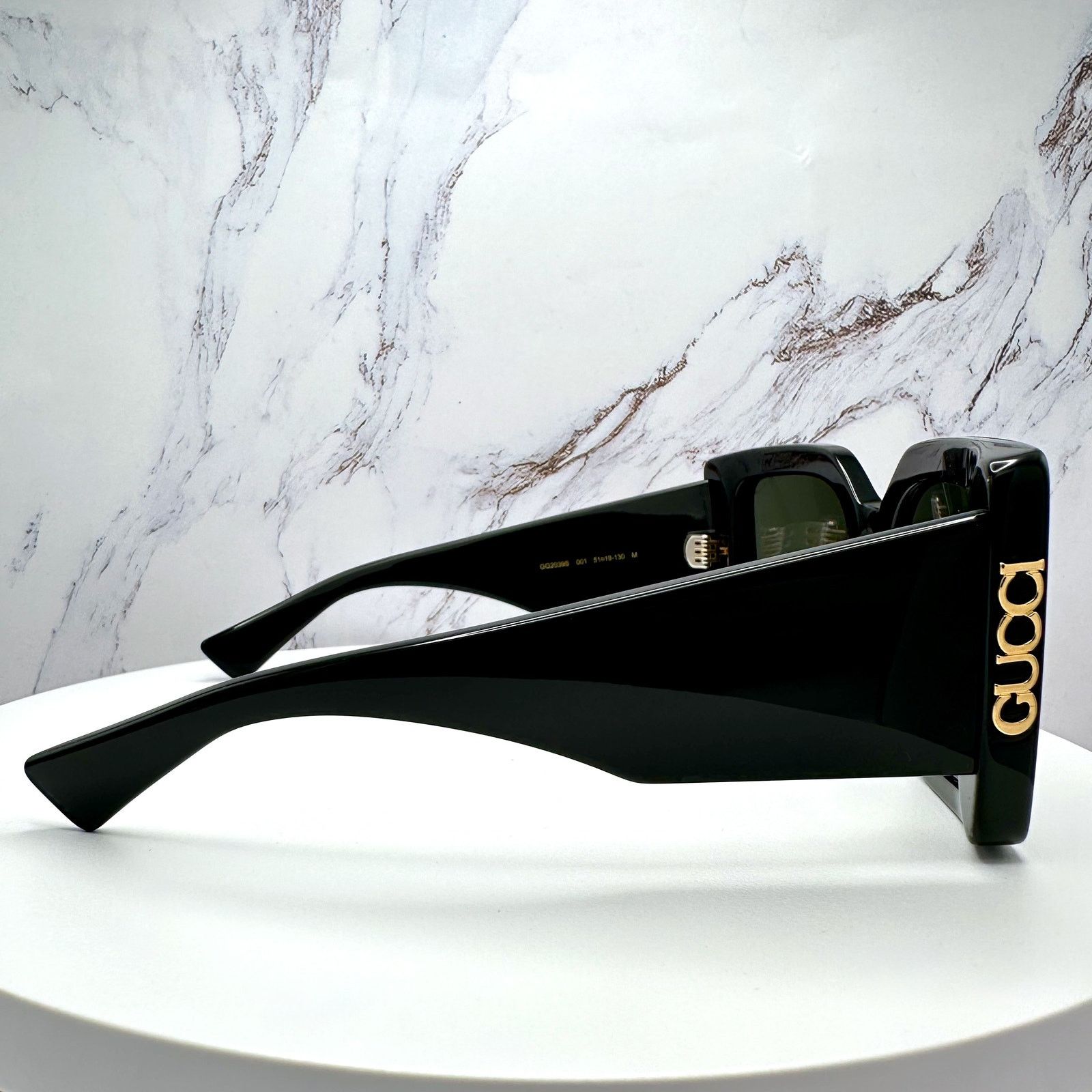 Gucci New GUCCI Sunglasses Black Gold Logo Square Oversized 51mm Size ONE SIZE - 4 Thumbnail