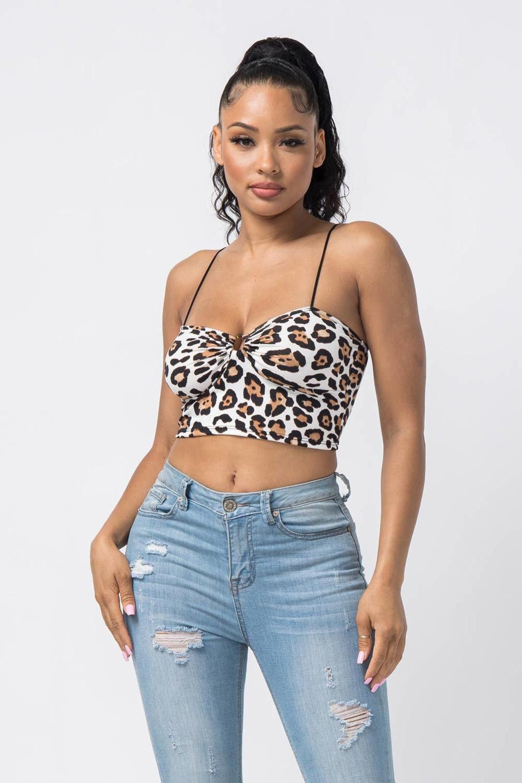 Other Animal Print Leopard Sleeveless O Ring Crop Top Julia Size S / US 4 / IT 40 - 3 Thumbnail